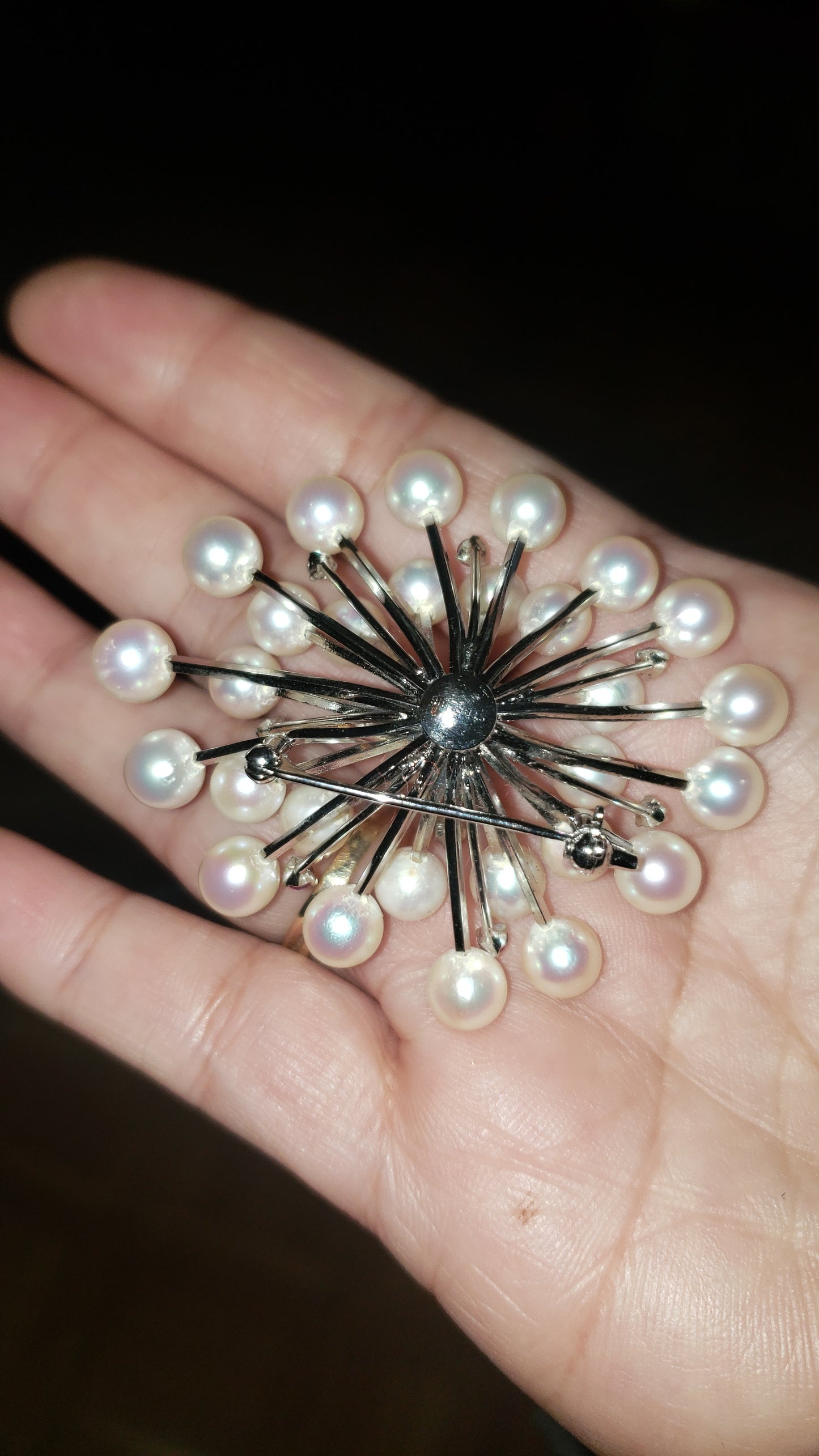 Vintage Pearl Brooch with Ruby Accents