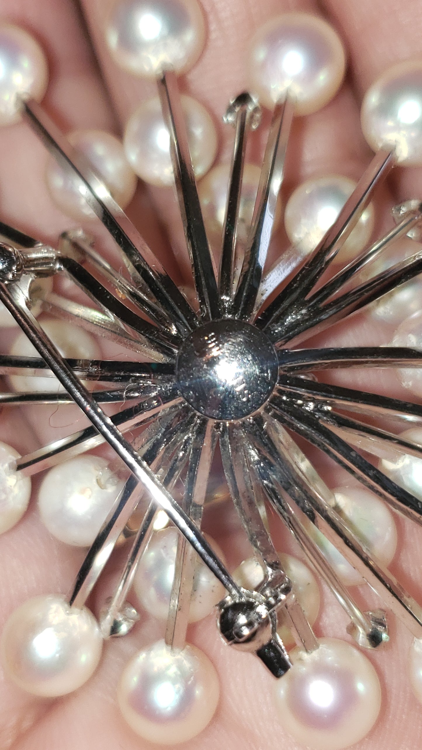 Vintage Pearl Brooch with Ruby Accents