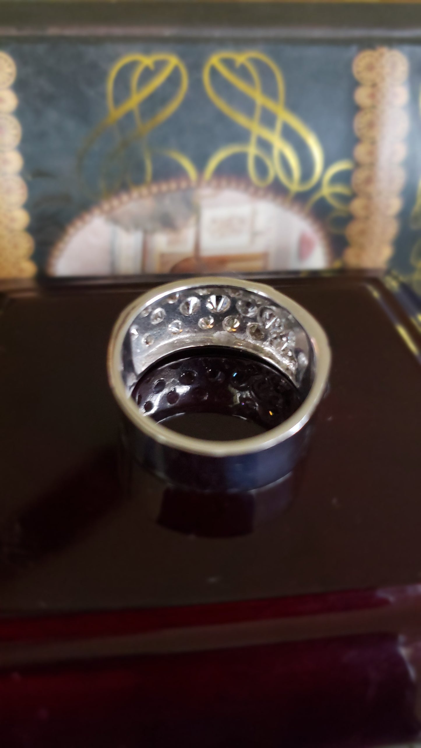 Three Row Diamond Band Ring, Wide Band, 14K White Gold, Size 7.25 US