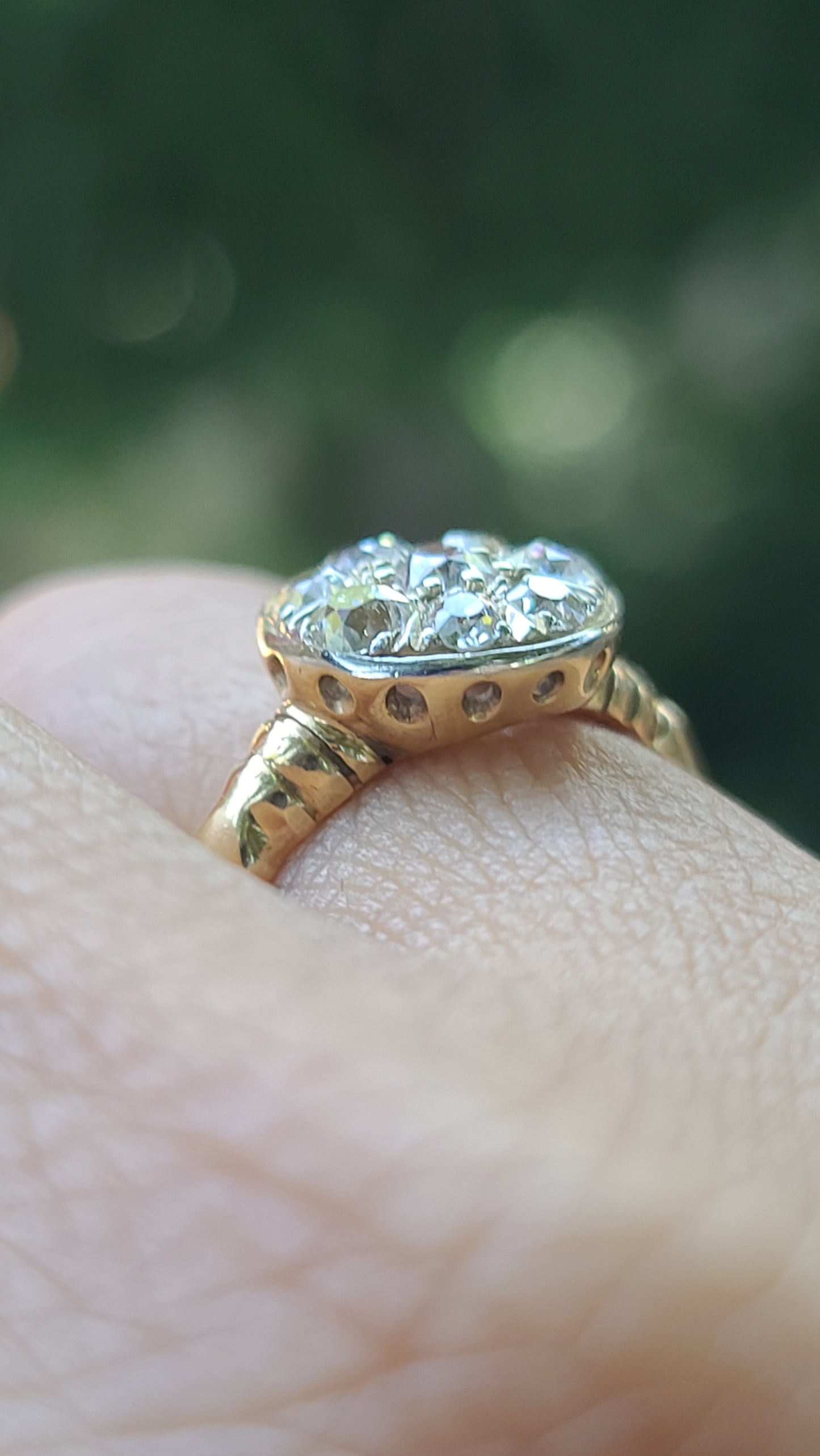 Antique Old Cut Diamond 14K Yellow Gold Ring, size 7