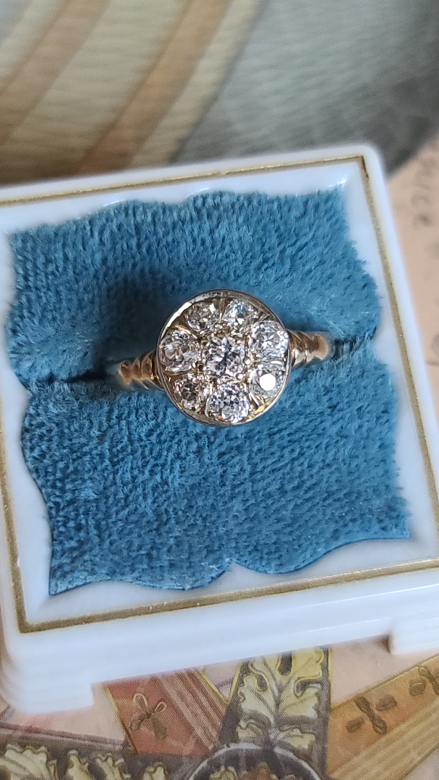 Antique Old Cut Diamond 14K Yellow Gold Ring, size 7