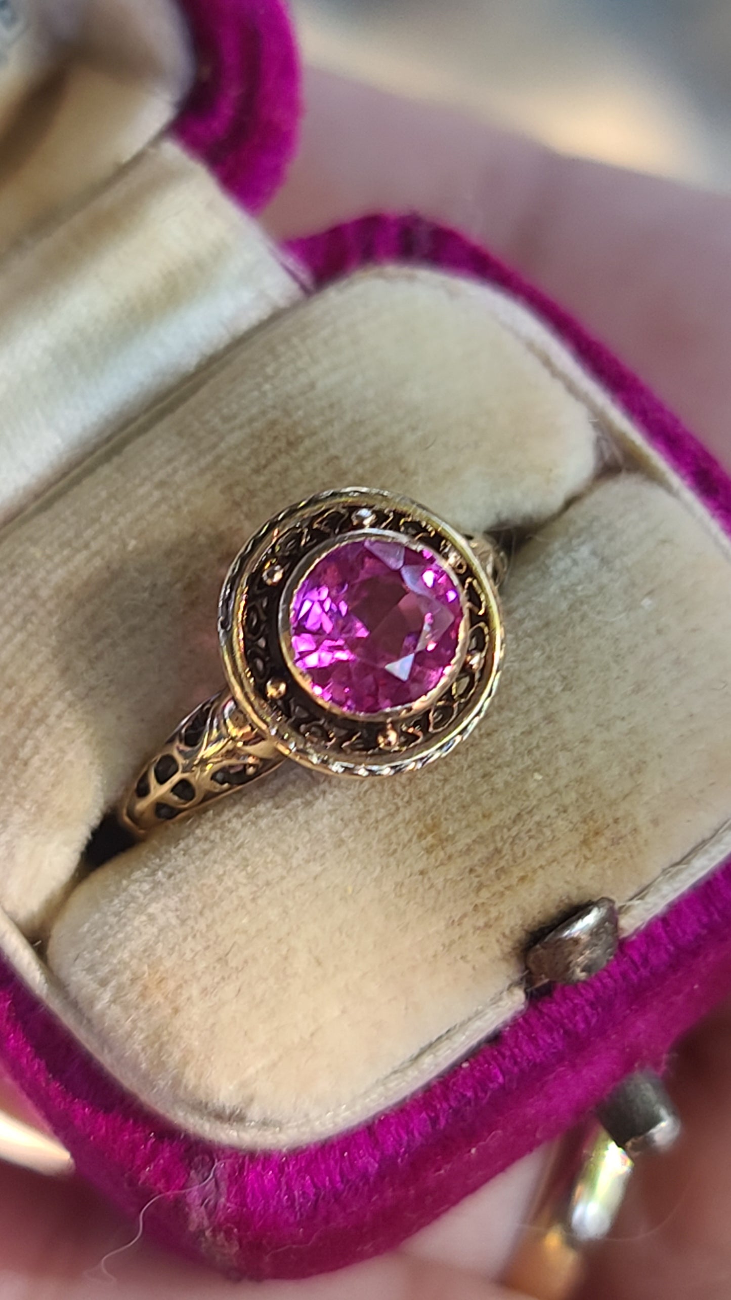 Antique 10K Gold Ring with Pink Stone