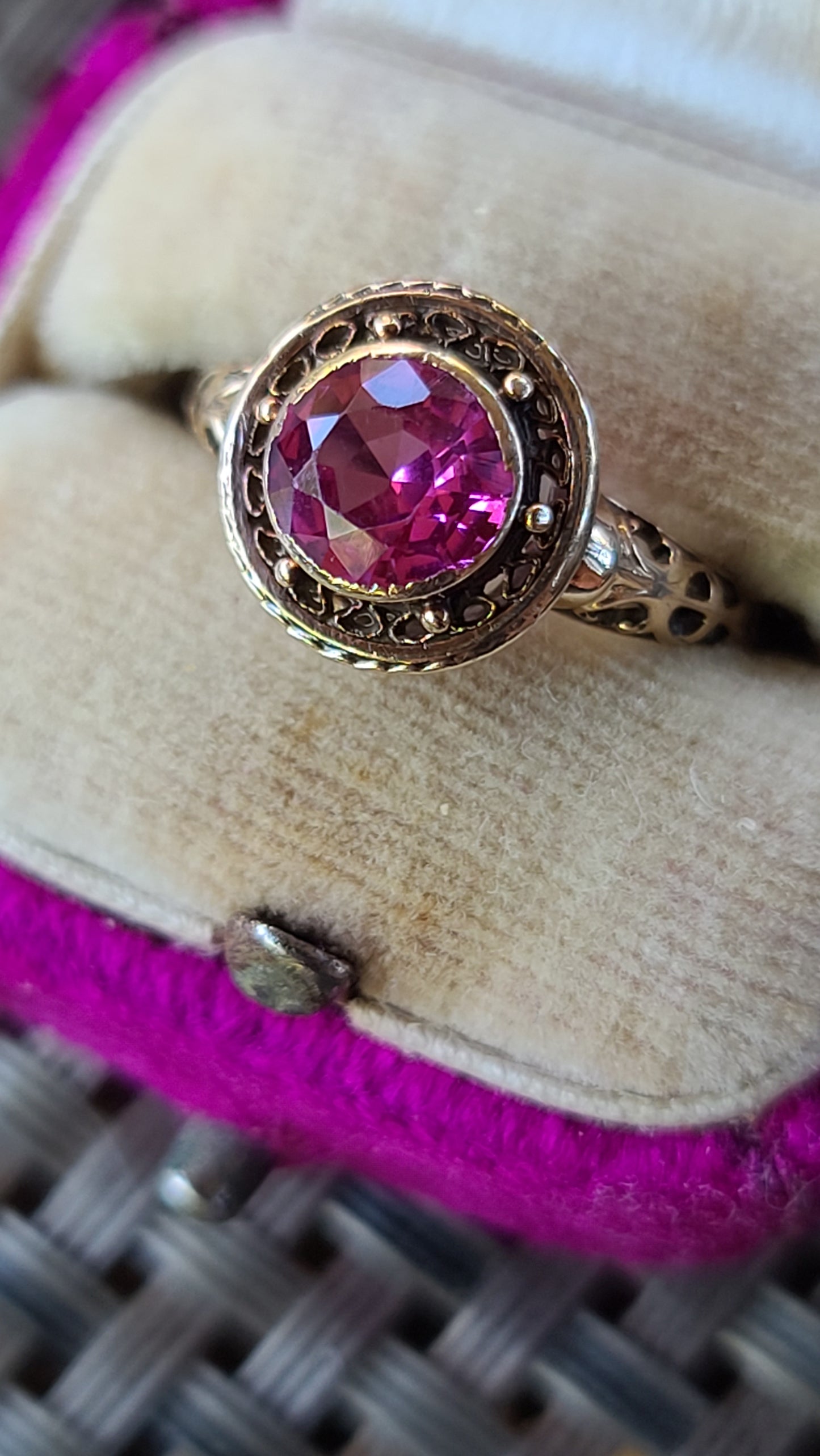 Antique 10K Gold Ring with Pink Stone