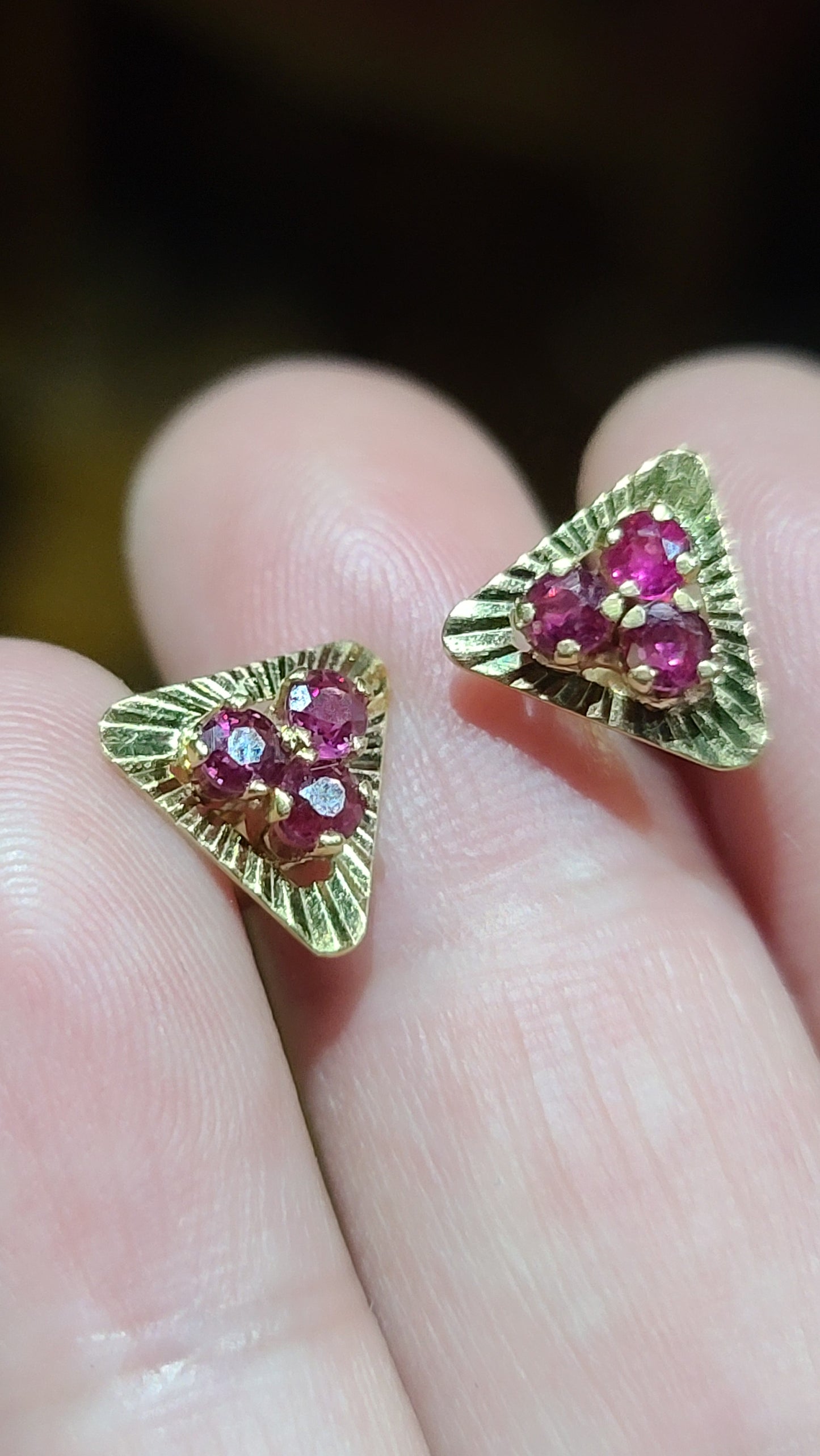 Vintage Ruby Earrings, 14K Yellow Gold
