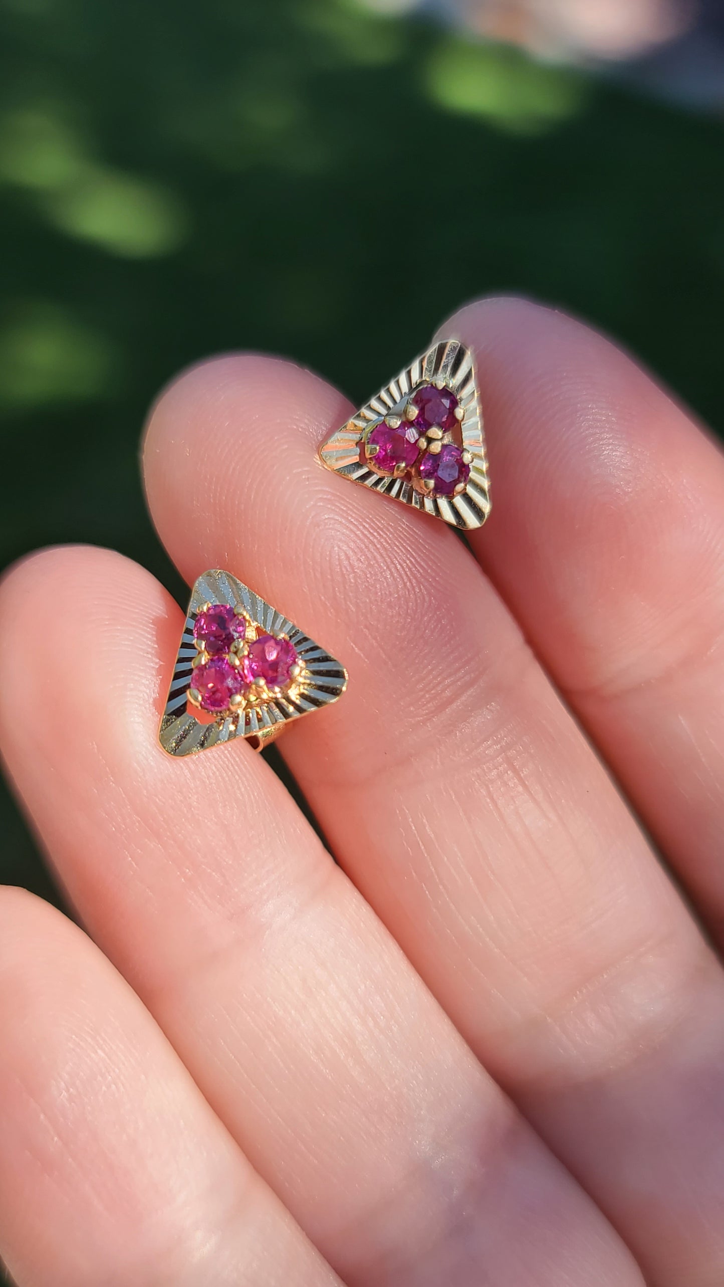Vintage Ruby Earrings, 14K Yellow Gold