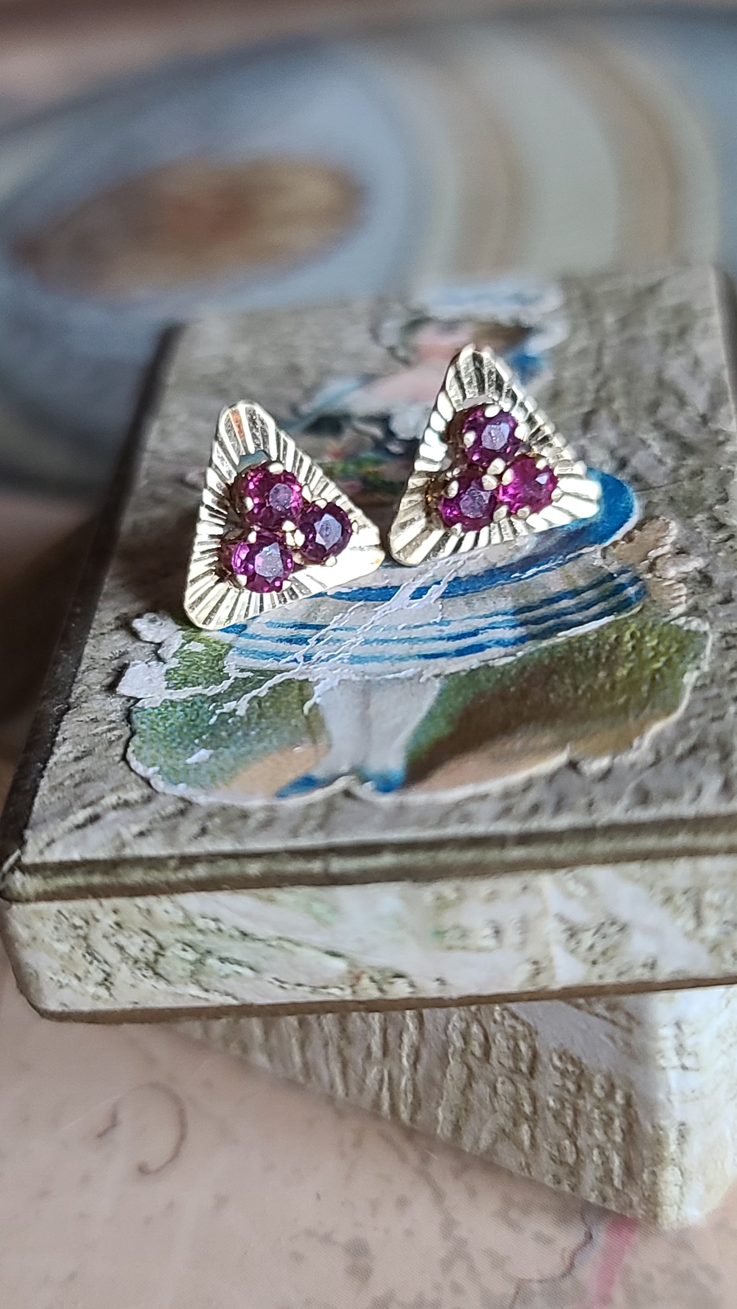 Vintage Ruby Earrings, 14K Yellow Gold
