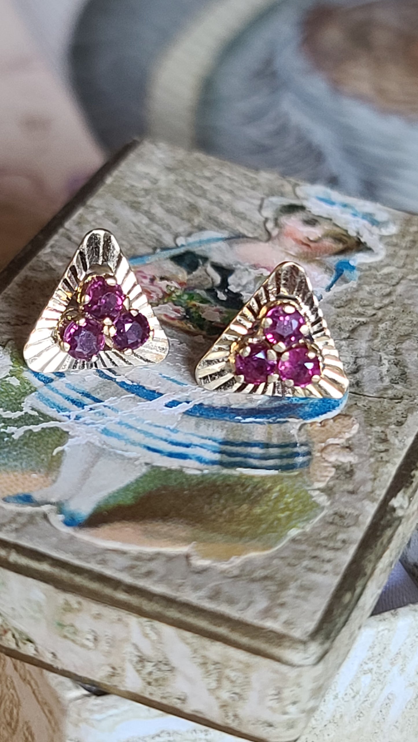 Vintage Ruby Earrings, 14K Yellow Gold