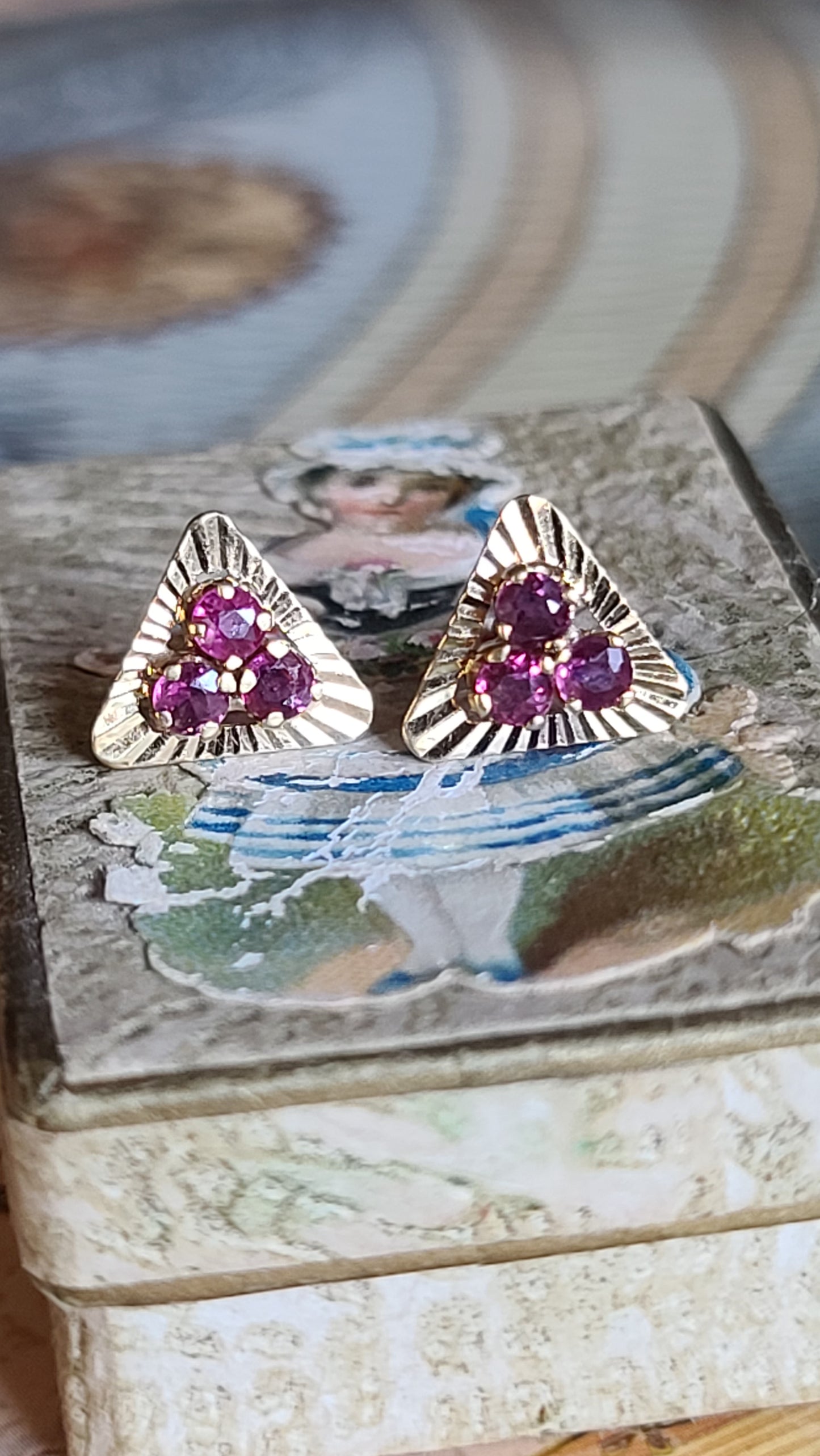 Vintage Ruby Earrings, 14K Yellow Gold