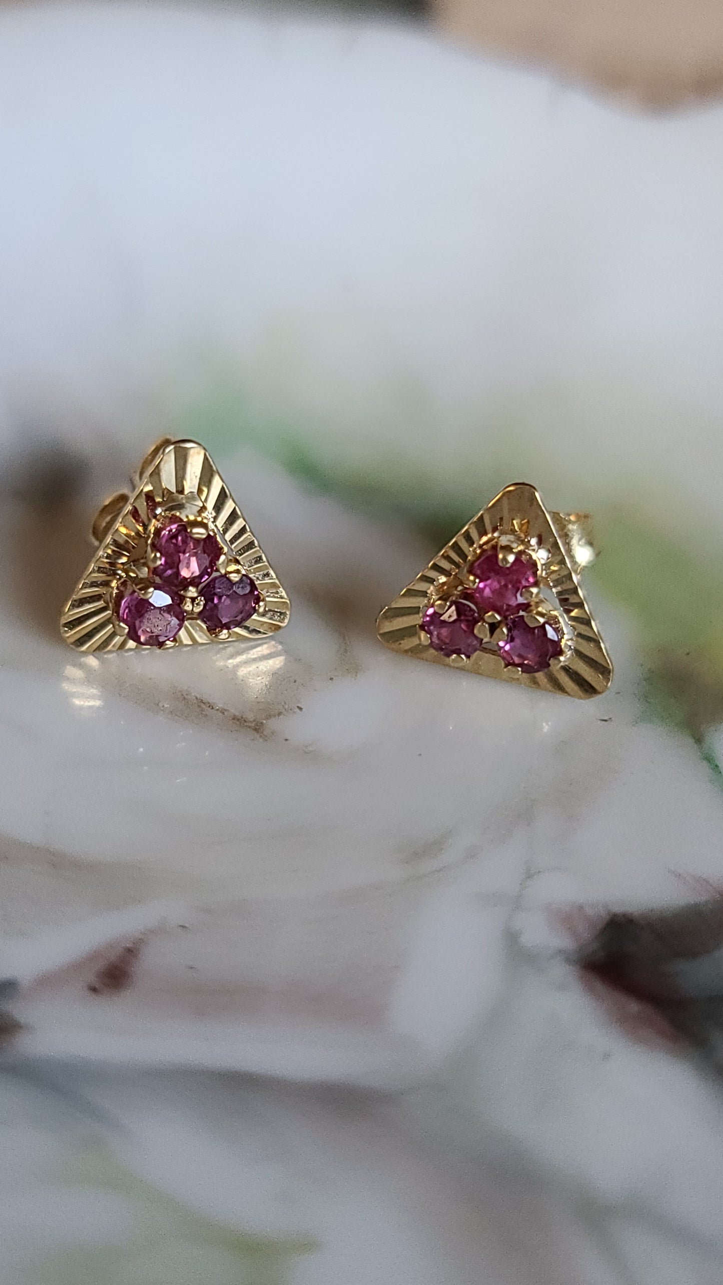 Vintage Ruby Earrings, 14K Yellow Gold