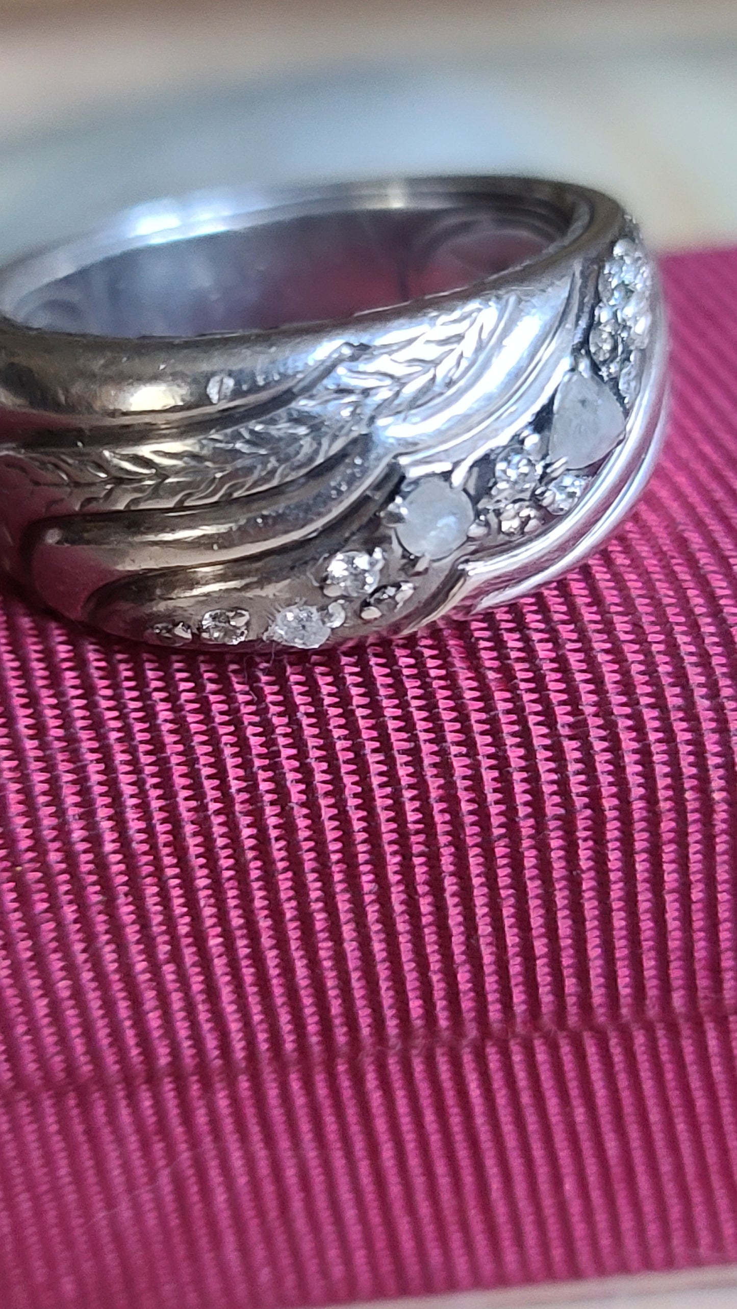 John Hardy Sterling Silver and Diamond Lahar Band Ring Size 8