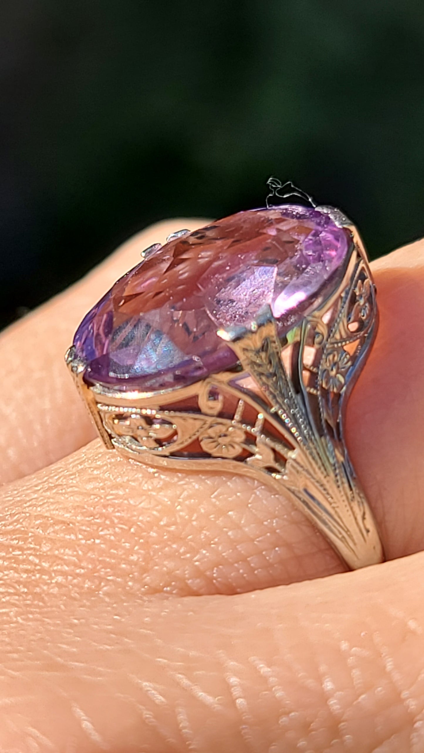 Art Deco Rose De France Amethyst Ring, 14K White Gold, size 6 US