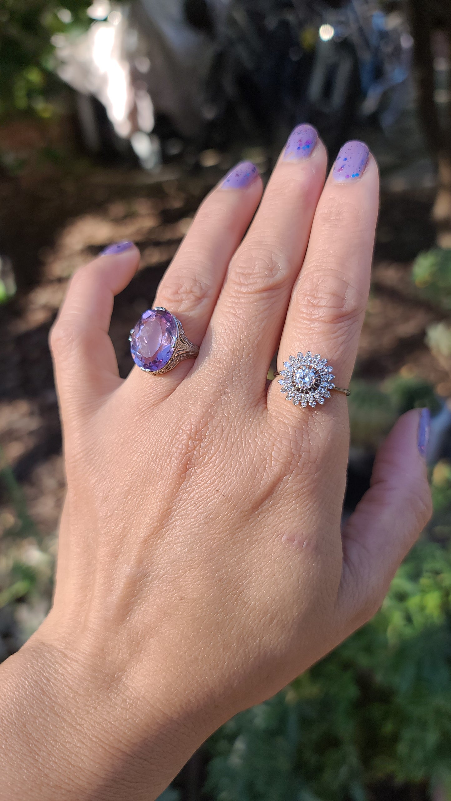 Art Deco Rose De France Amethyst Ring, 14K White Gold, size 6 US