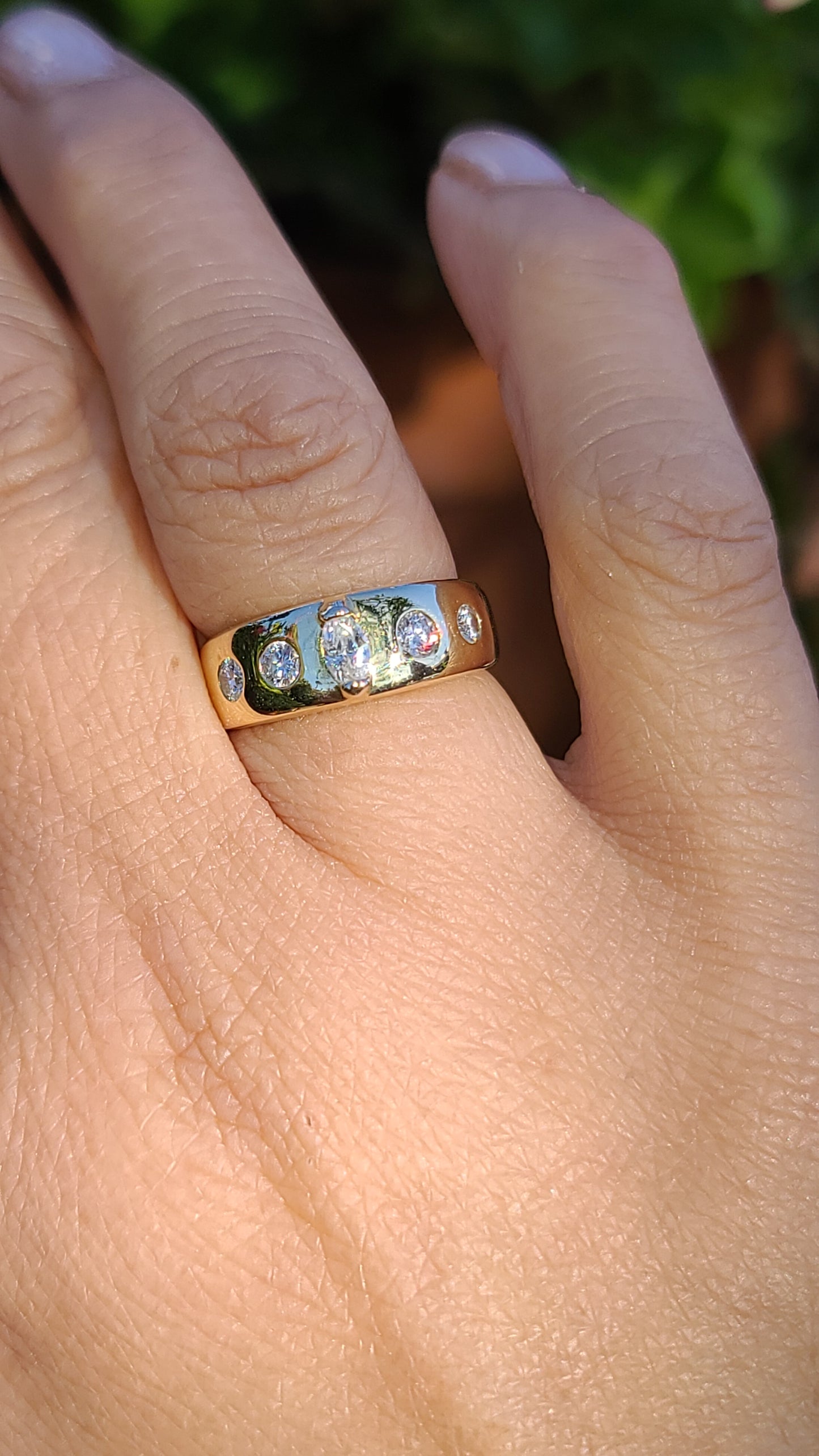 Vintage 14K Diamond Band Ring, Gypsy set Diamonds, size 5.5