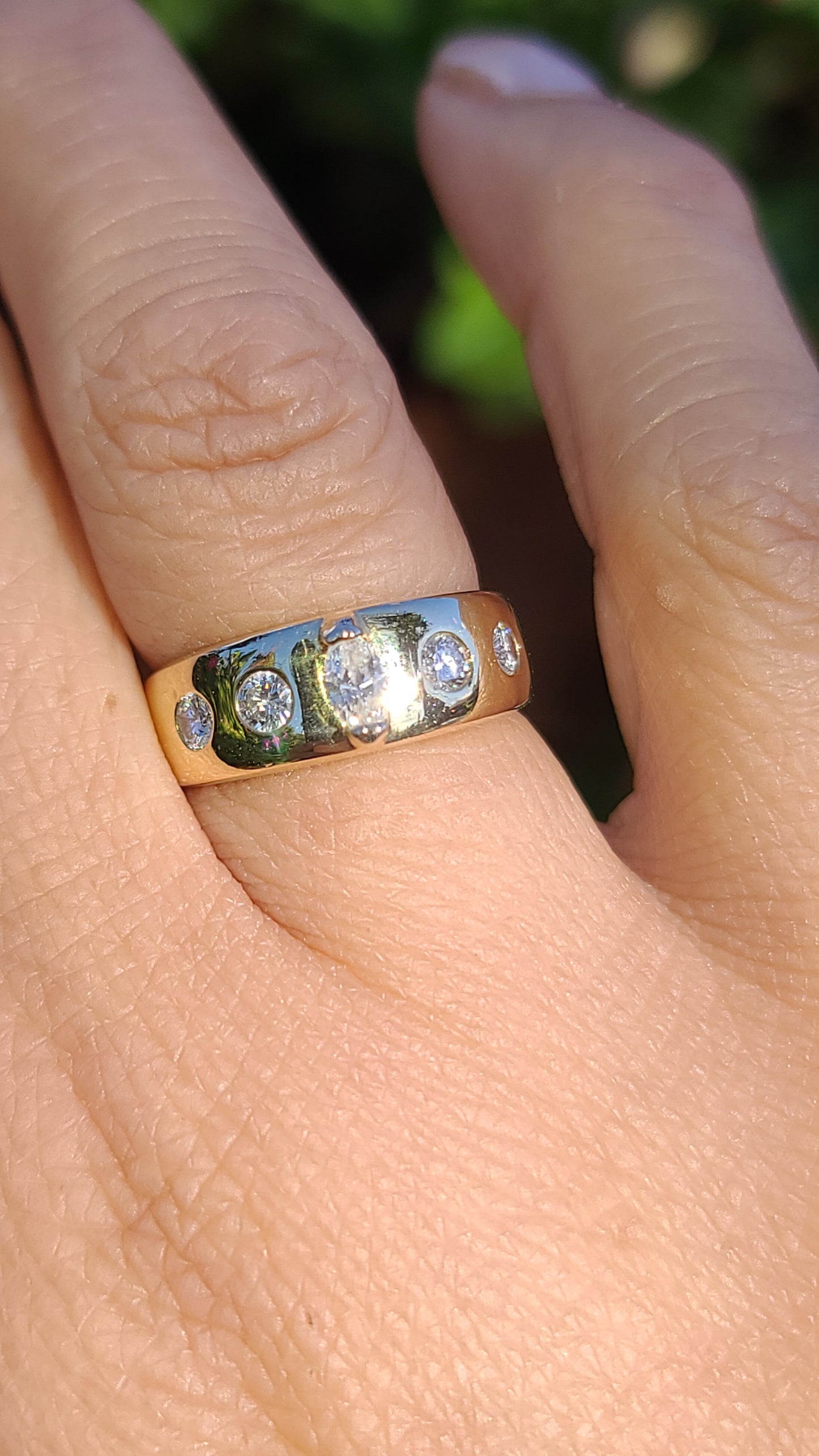 Vintage 14K Diamond Band Ring, Gypsy set Diamonds, size 5.5