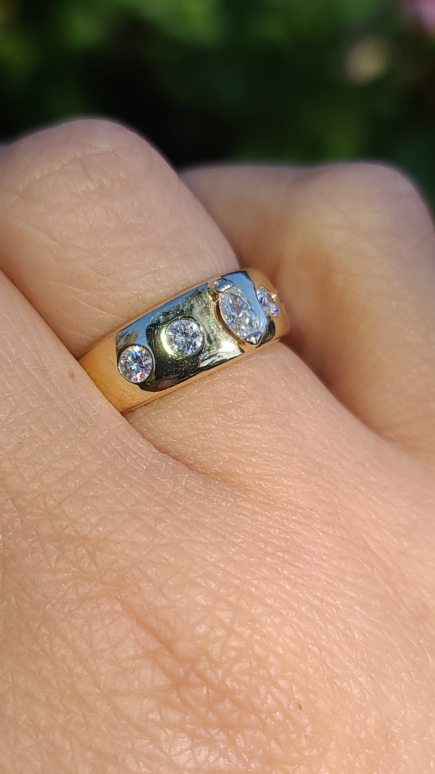 Vintage 14K Diamond Band Ring, Gypsy set Diamonds, size 5.5