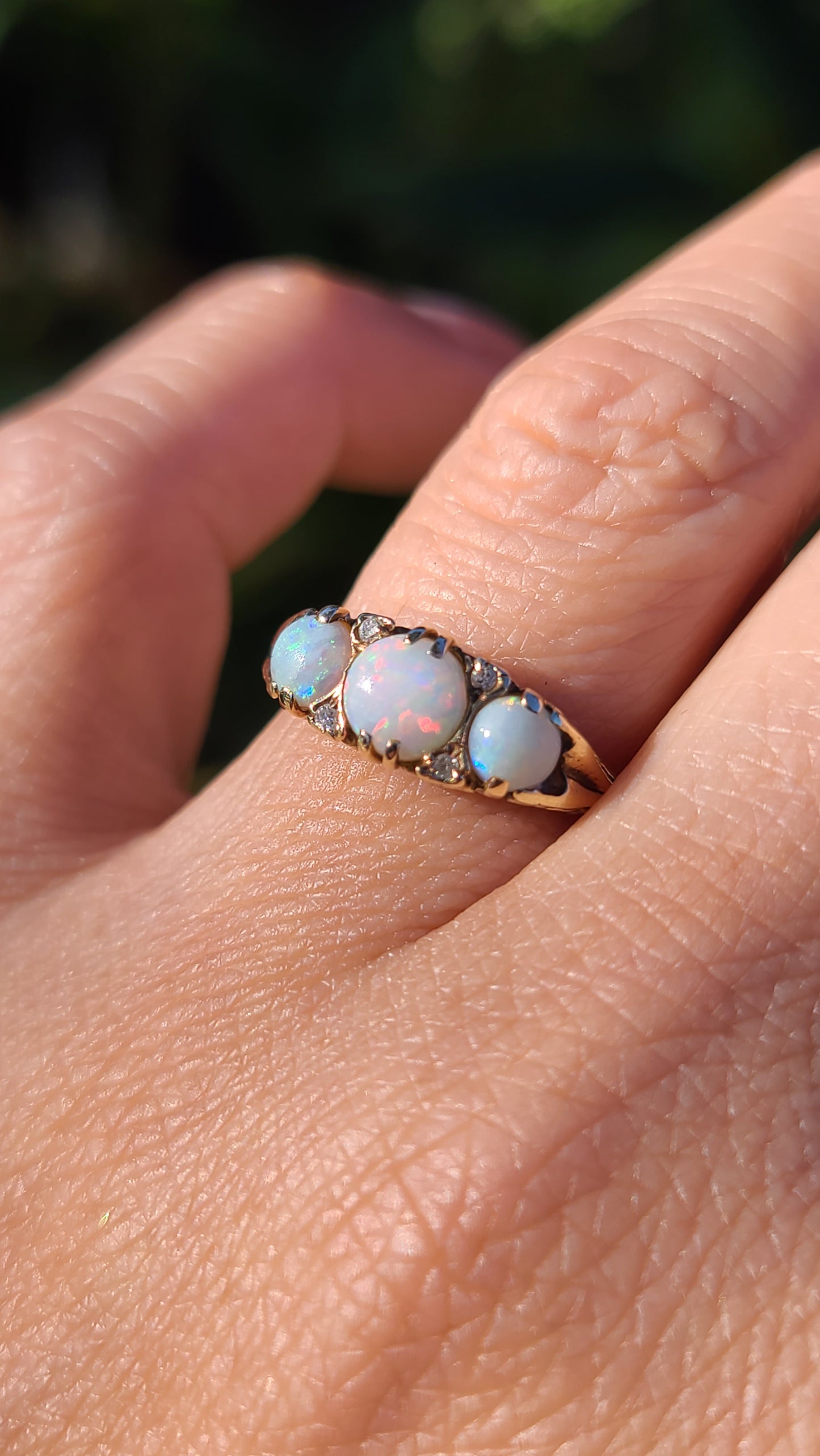 English 9K Opal and Diamond Vintage Ring, size 6.75 US