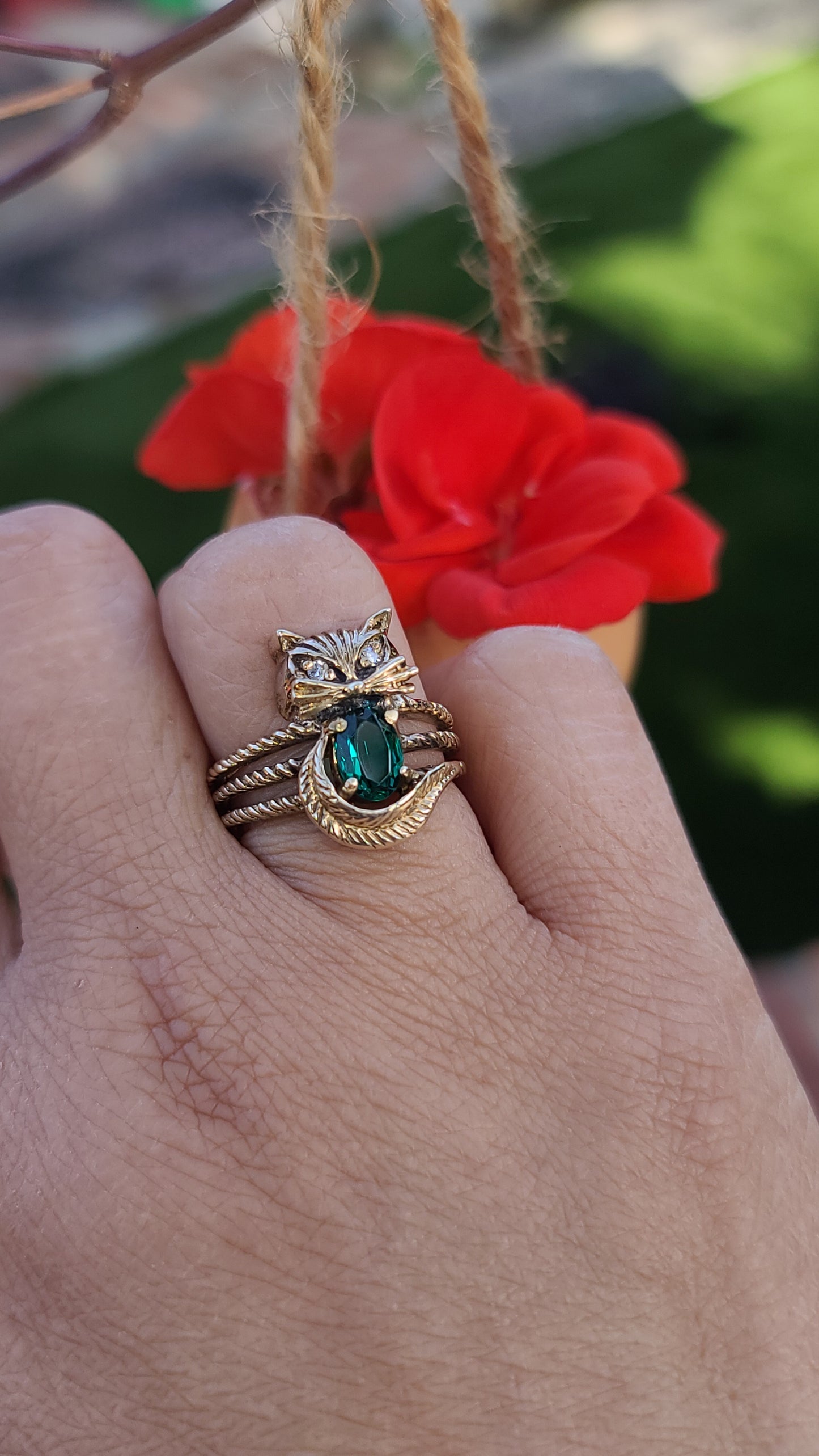 Vintage 10K Yellow Gold Kitty Cat Ring, Size 6.5