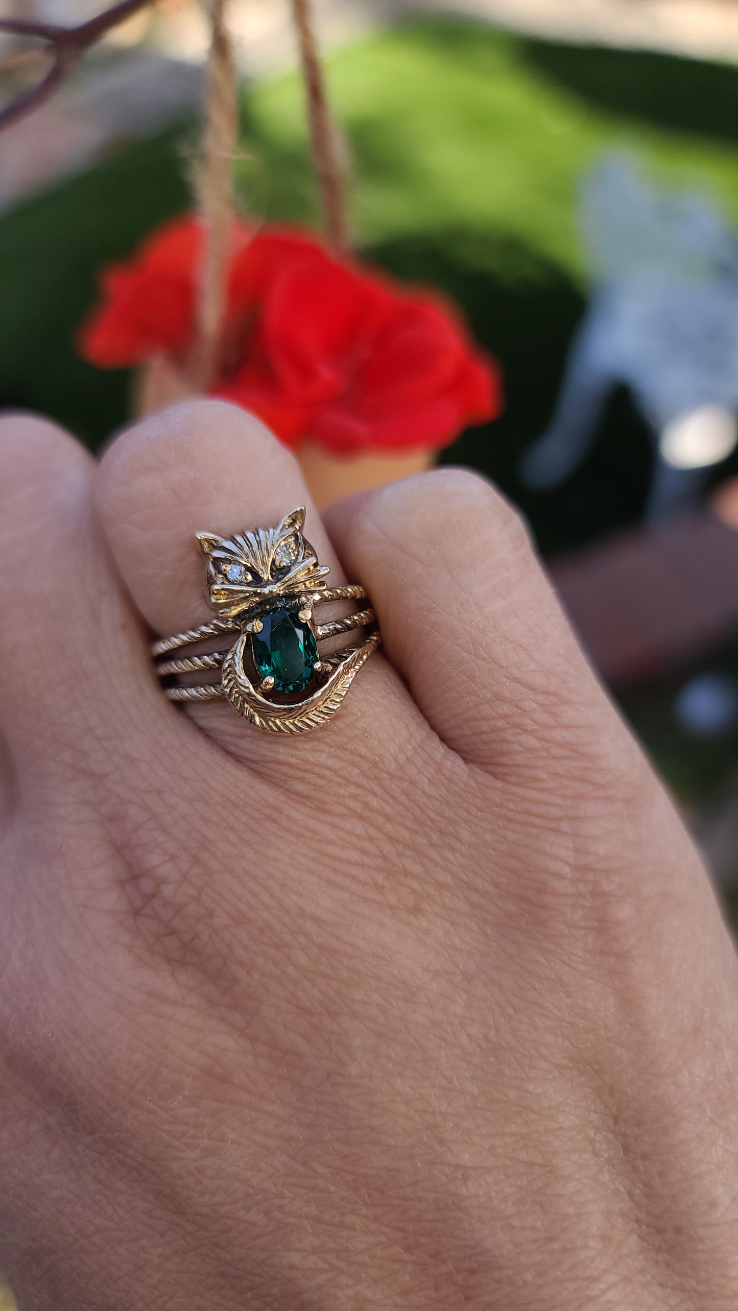 Vintage 10K Yellow Gold Kitty Cat Ring, Size 6.5