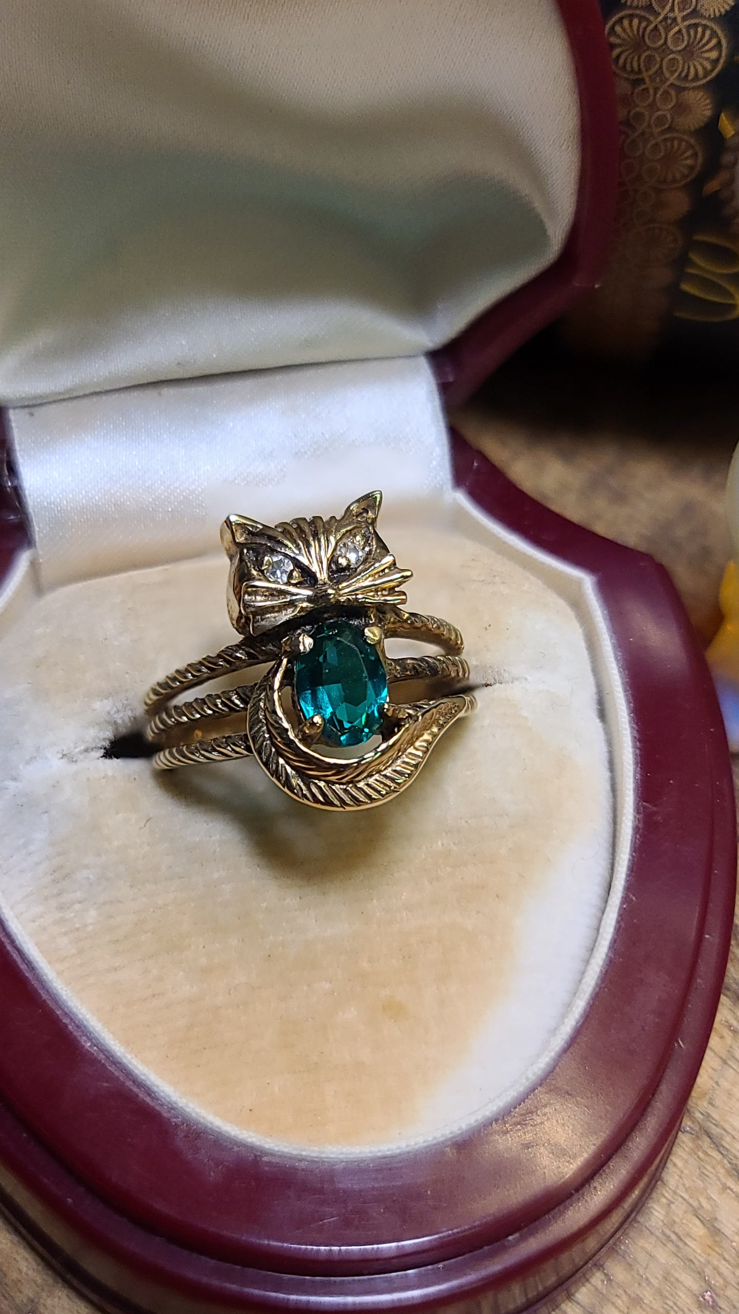 Vintage 10K Yellow Gold Kitty Cat Ring, Size 6.5