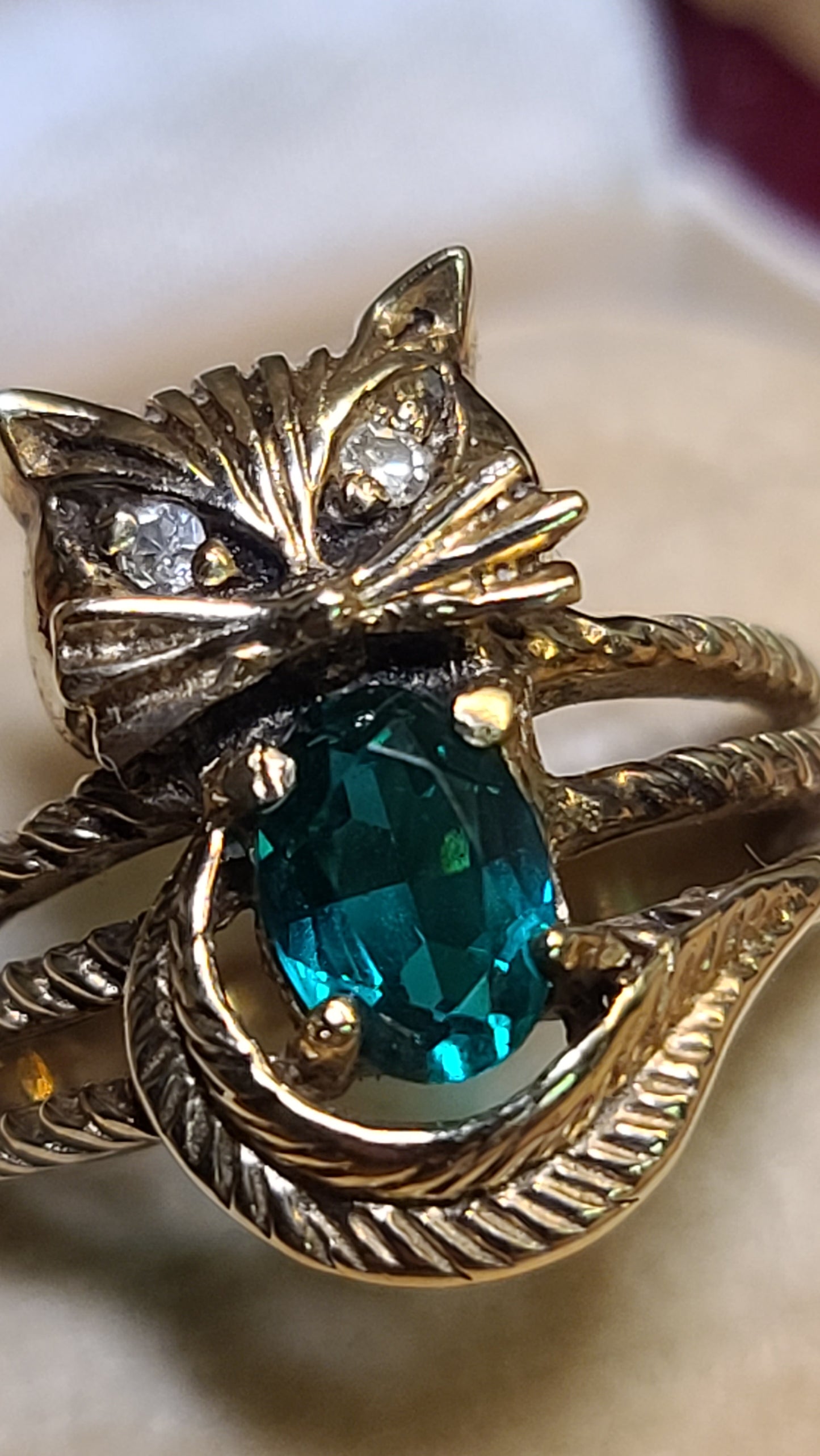 Vintage 10K Yellow Gold Kitty Cat Ring, Size 6.5