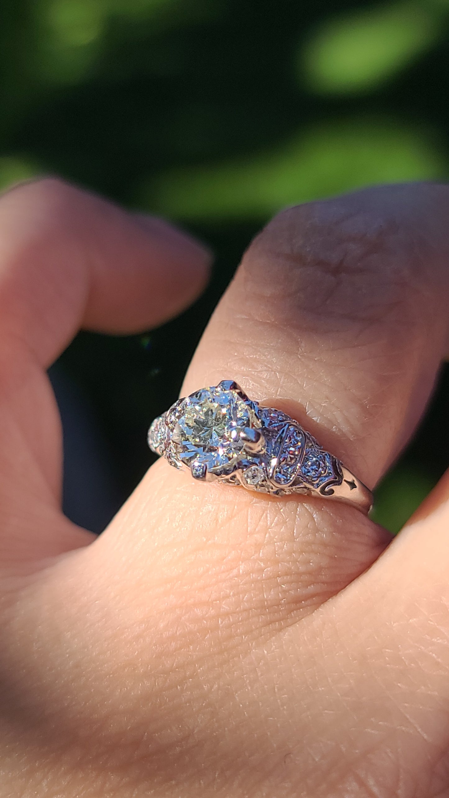 Antique Edwardian Diamond and Platinum Ring, size 5.5