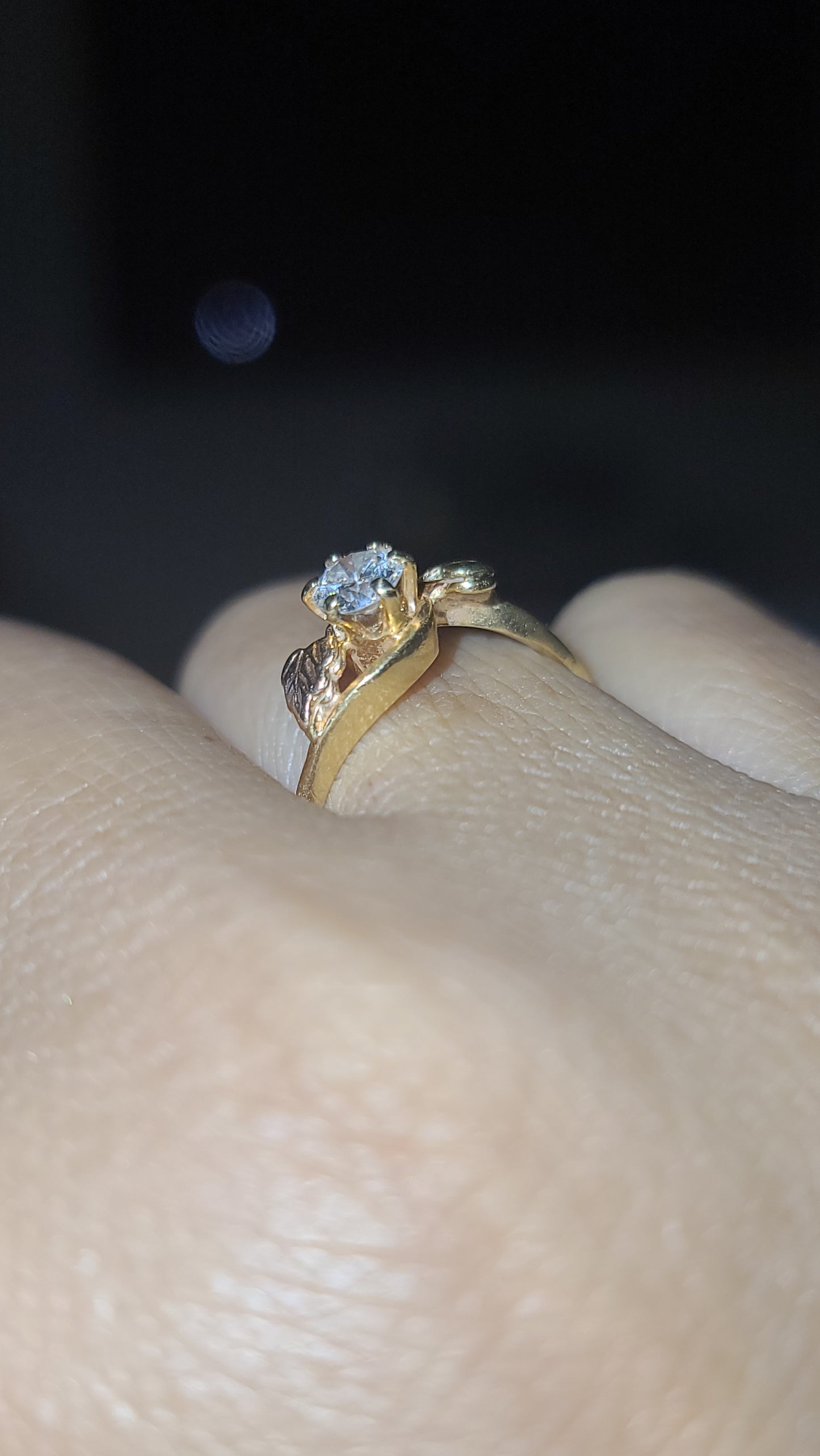 14K Diamond Leaf Ring, size 7.5