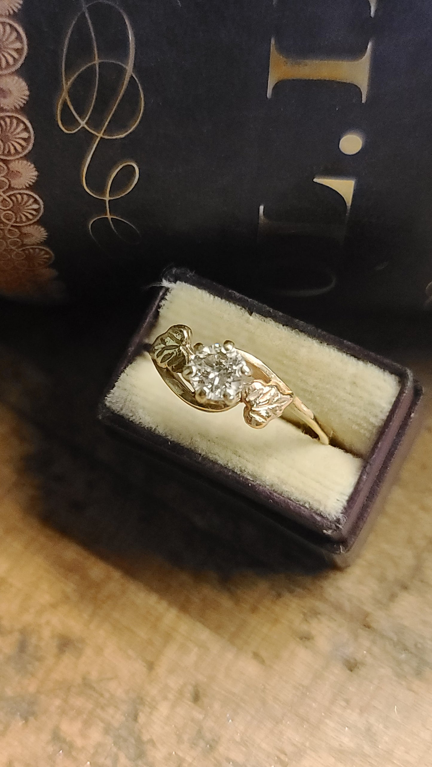 14K Diamond Leaf Ring, size 7.5