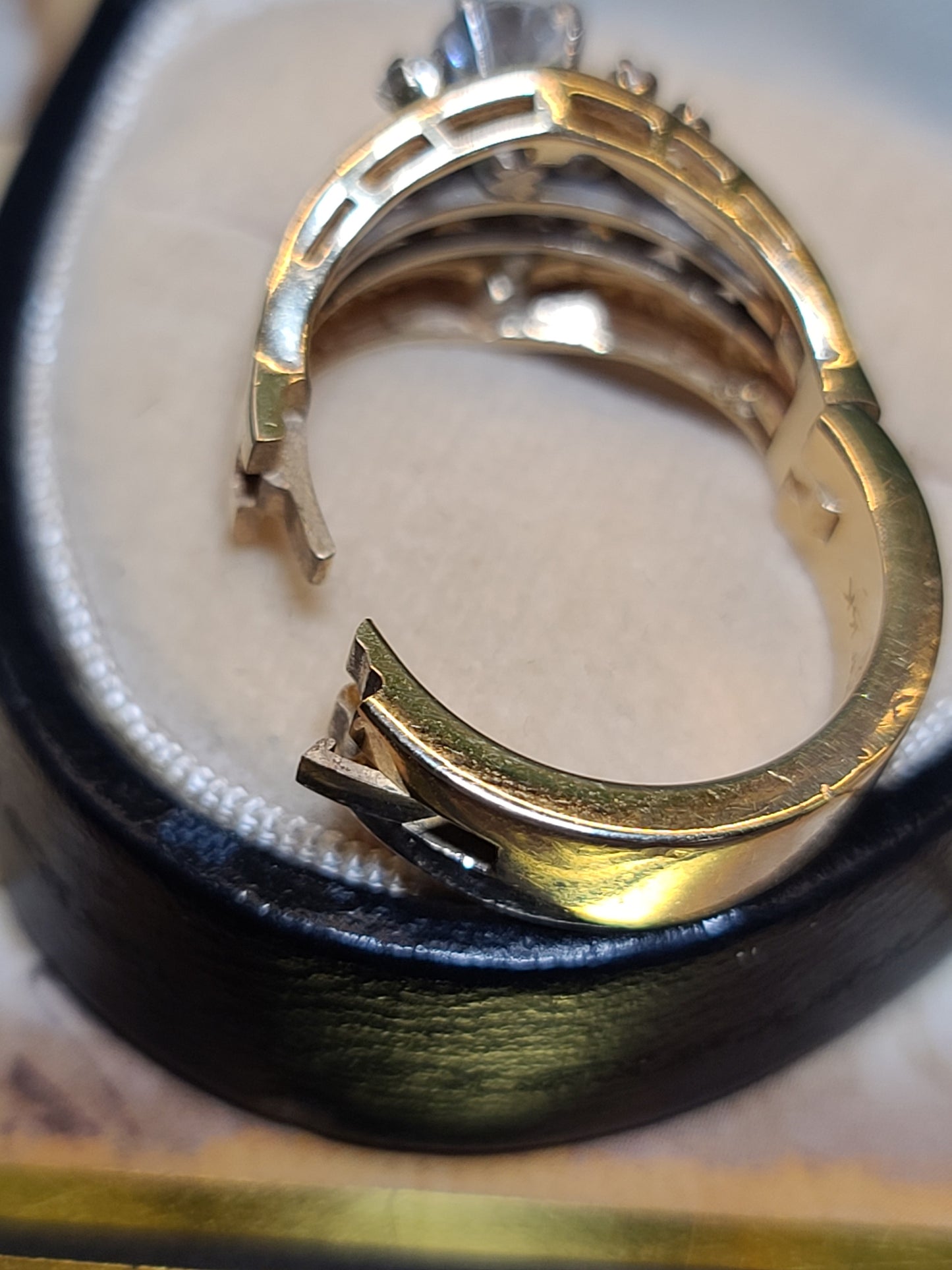 14K Three Row Design Diamond Ring with Arthritic Band Closure by BRUNER, size 6.75 US,