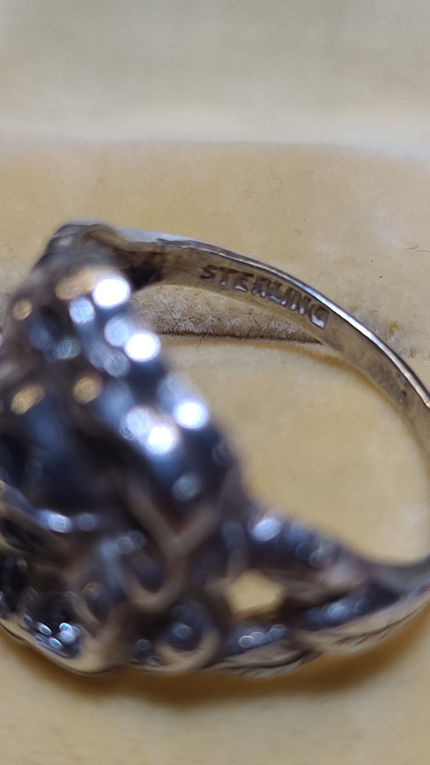 Antique Sterling Silver Rose Ring with Paste Stones, size 6.25US