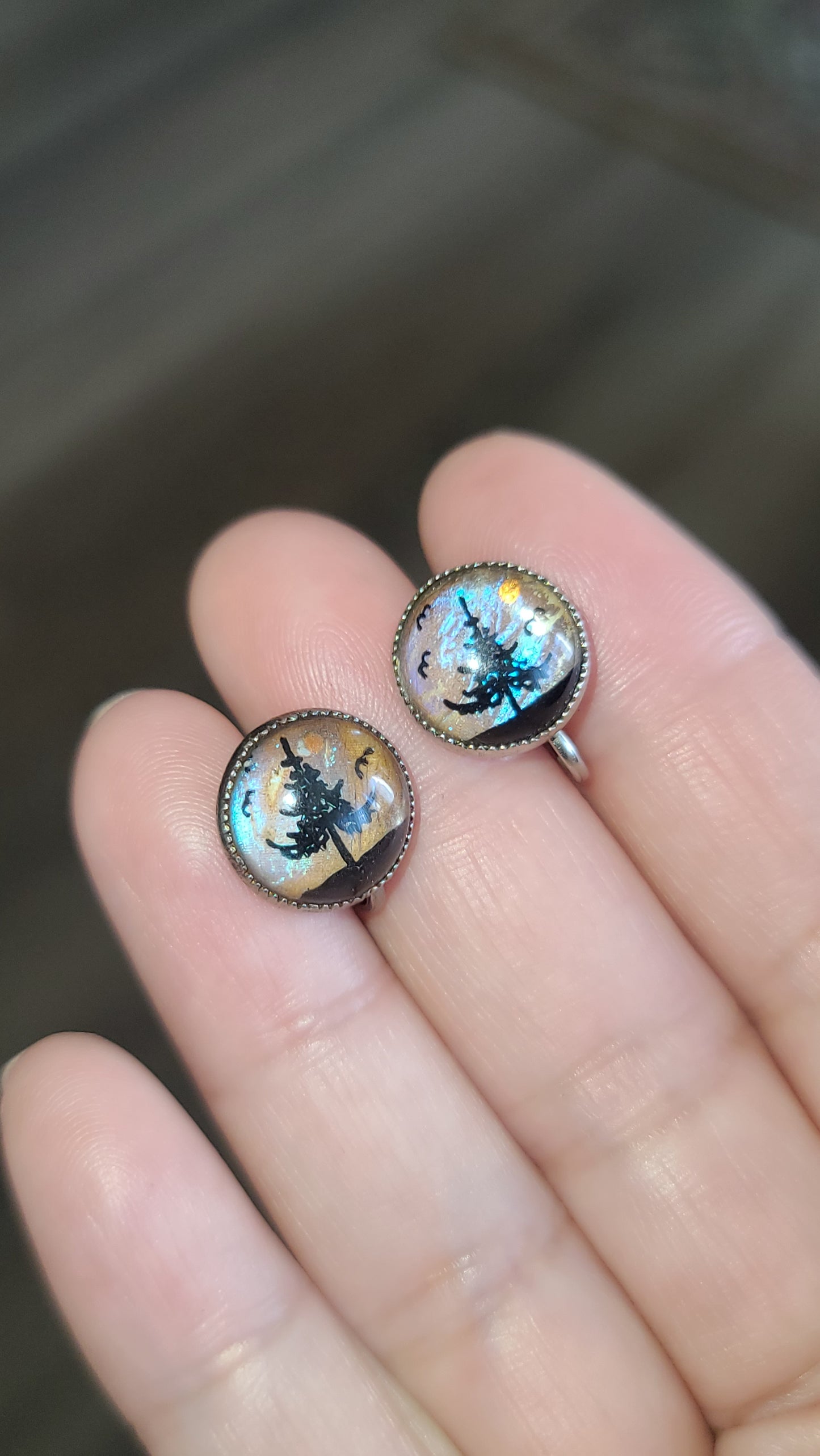Vintage Essex Crystal Style Screwback Earrings with Tree and Birds