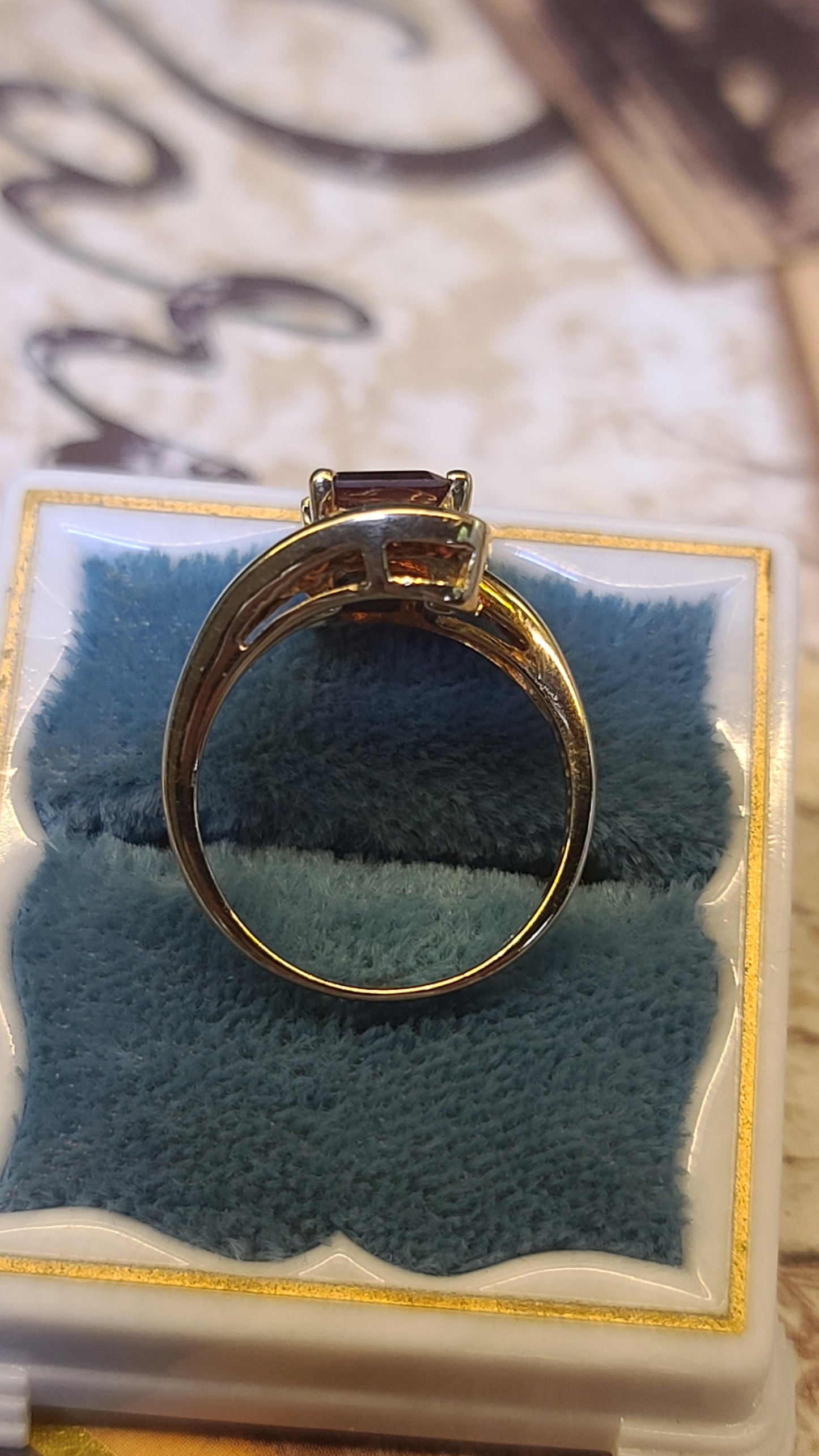 Emerald Cut Garnet Turbillion Style Garnet Ring, 10K Gold, size 5.25 US
