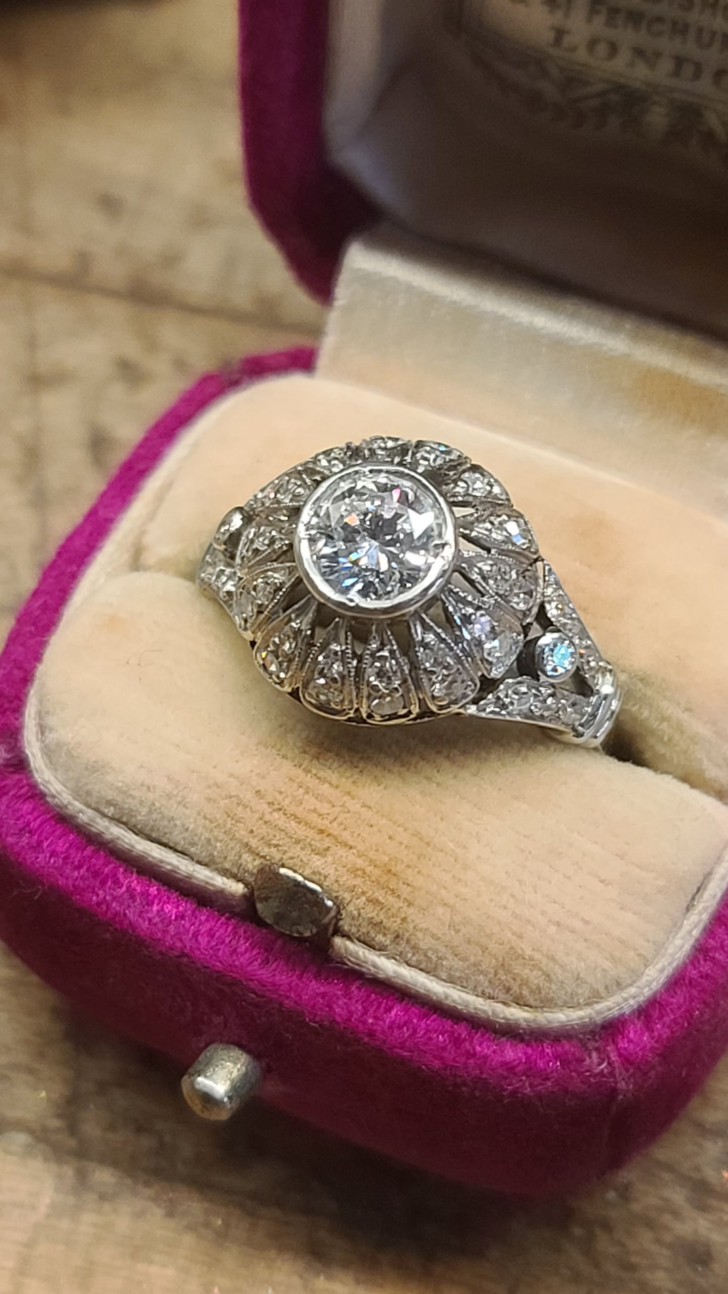 Art Deco Diamond Ring, 14K White Gold