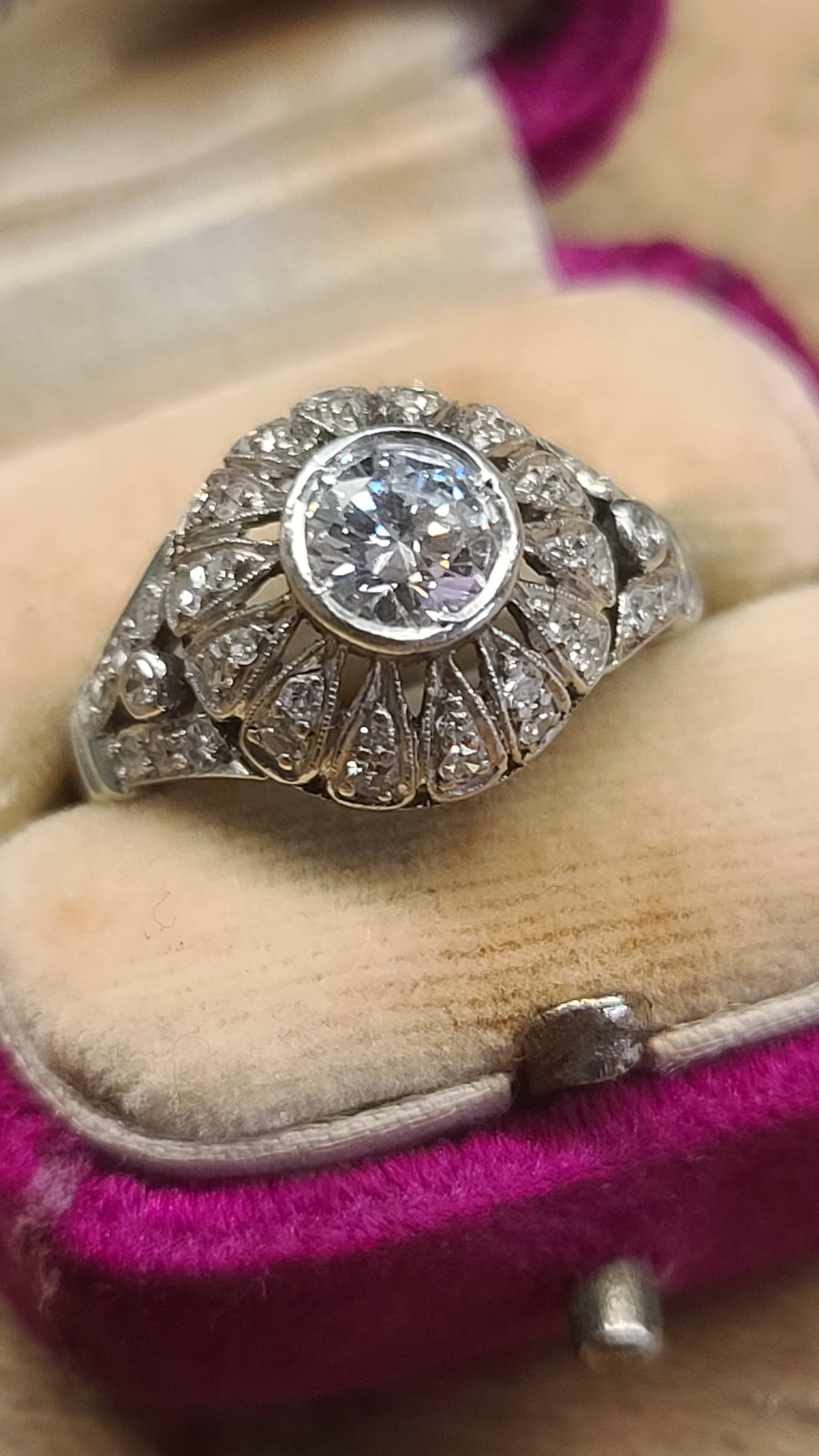 Art Deco Diamond Ring, 14K White Gold
