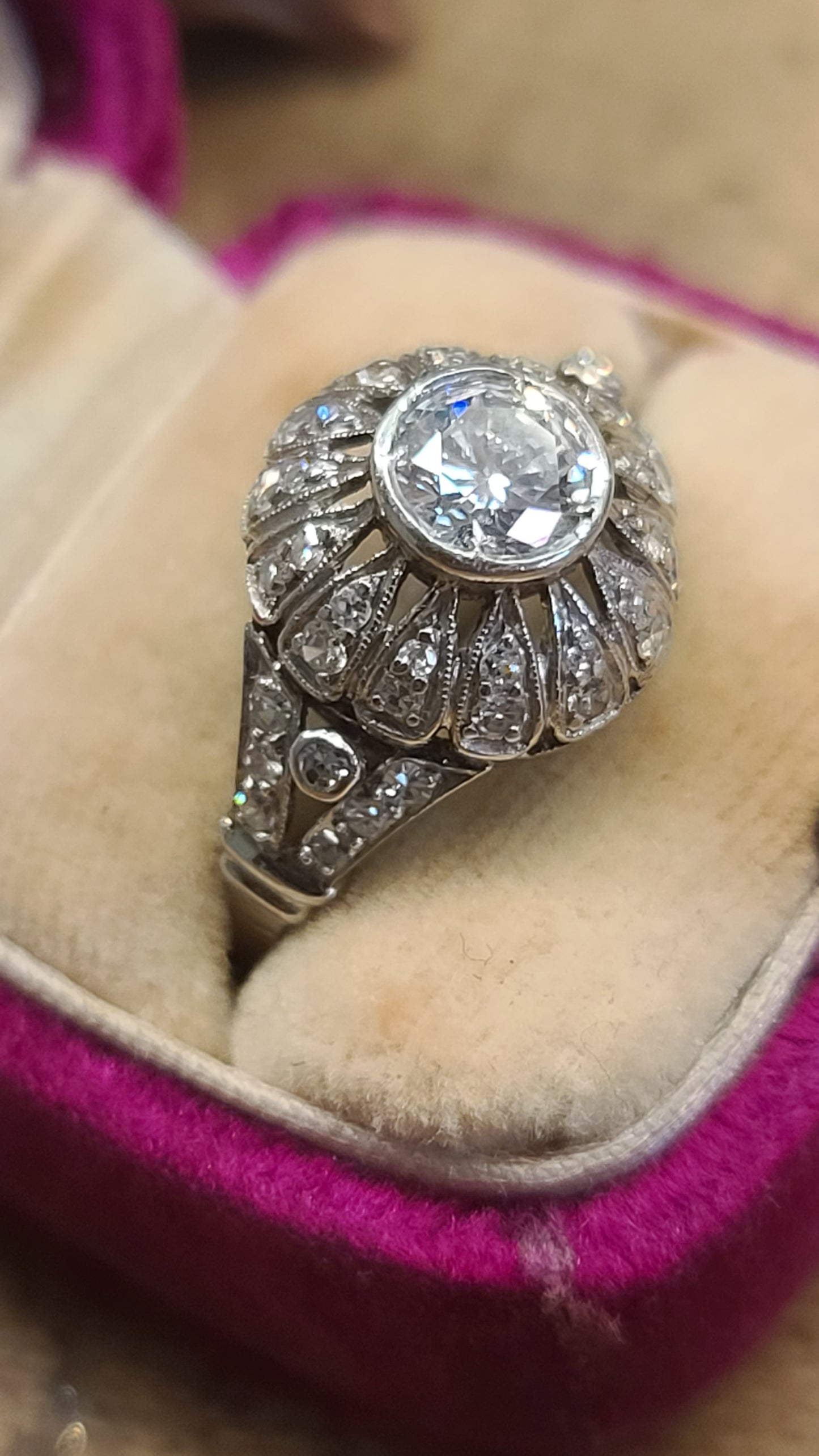 Art Deco Diamond Ring, 14K White Gold