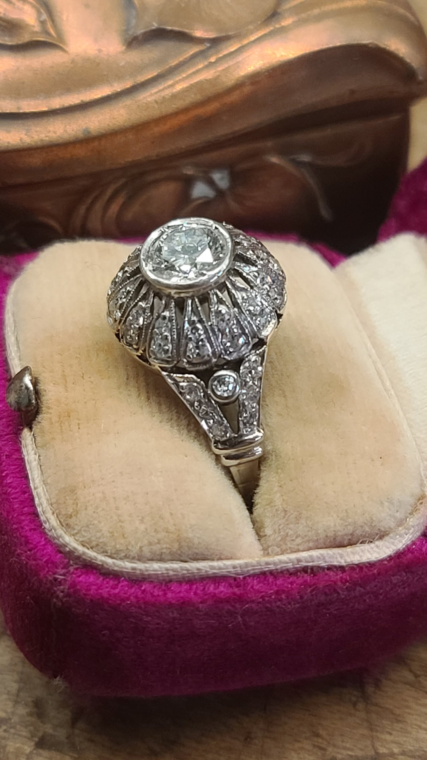Art Deco Diamond Ring, 14K White Gold
