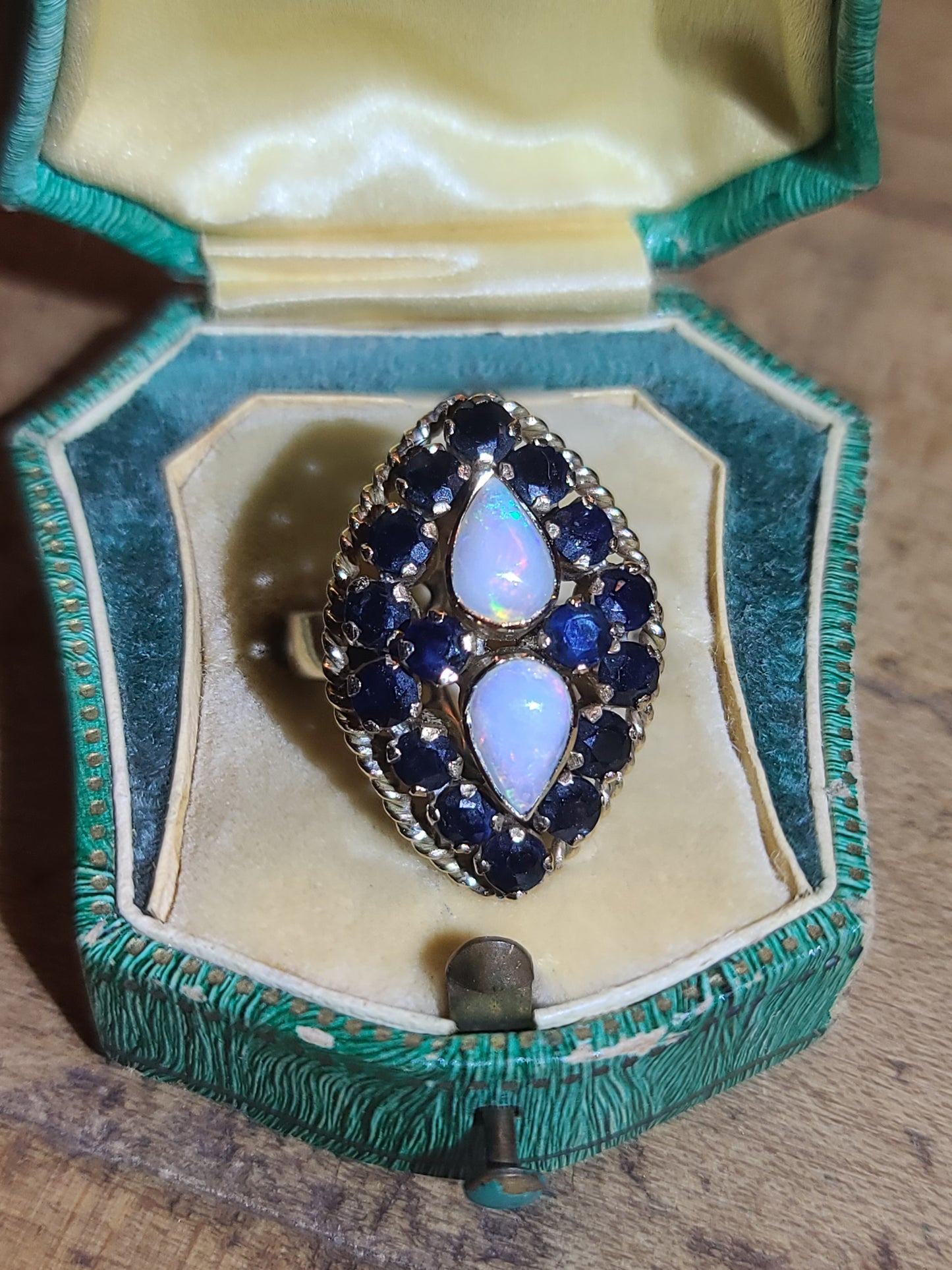 Vintage Estate Sapphire and Opal Cocktail Ring, 18K Yellow Gold, Size 6