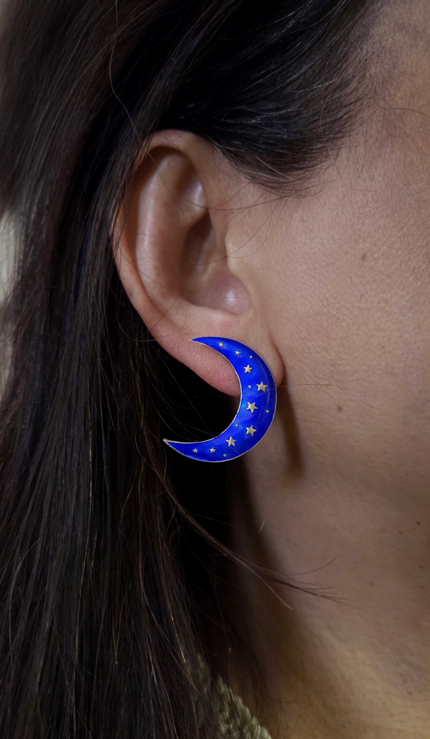 Sterling Silver and Enamel Crescent Moon Earrings