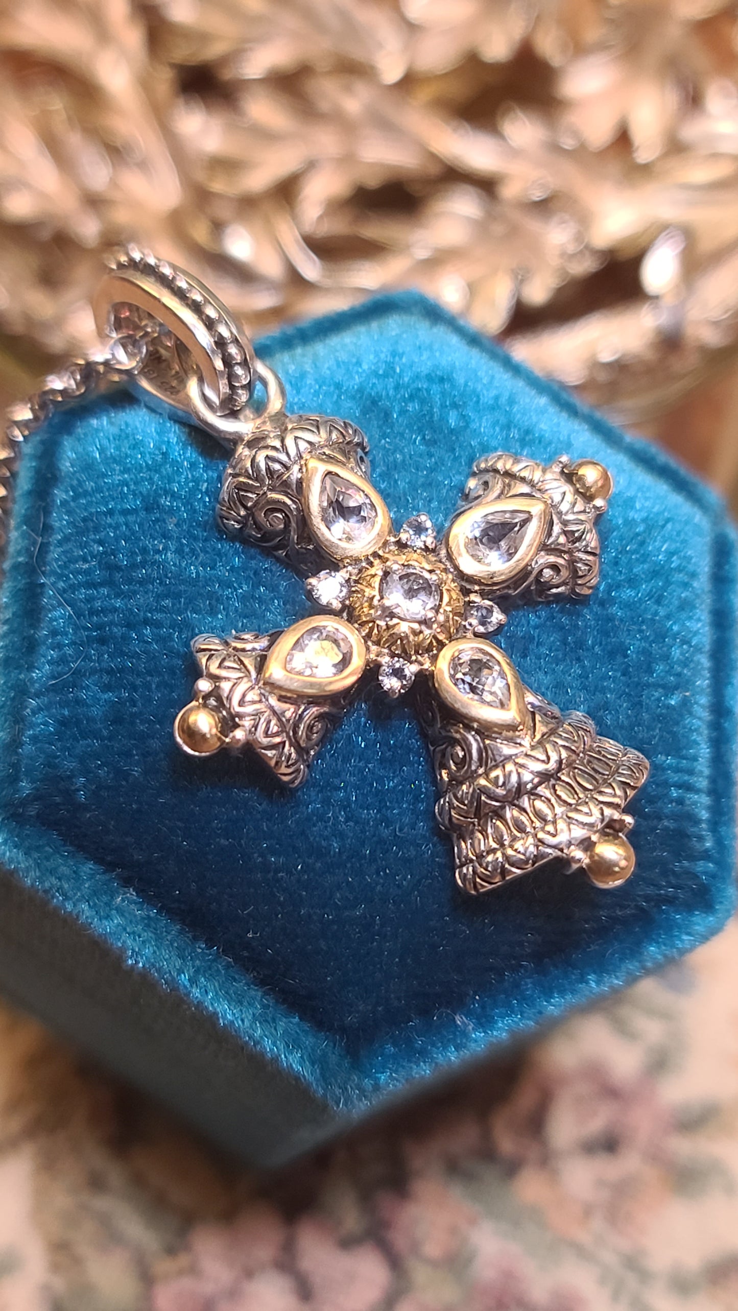 Barbara Bixby Maltese Cross, White Topaz, Sterling Silver and 18K Yellow Gold