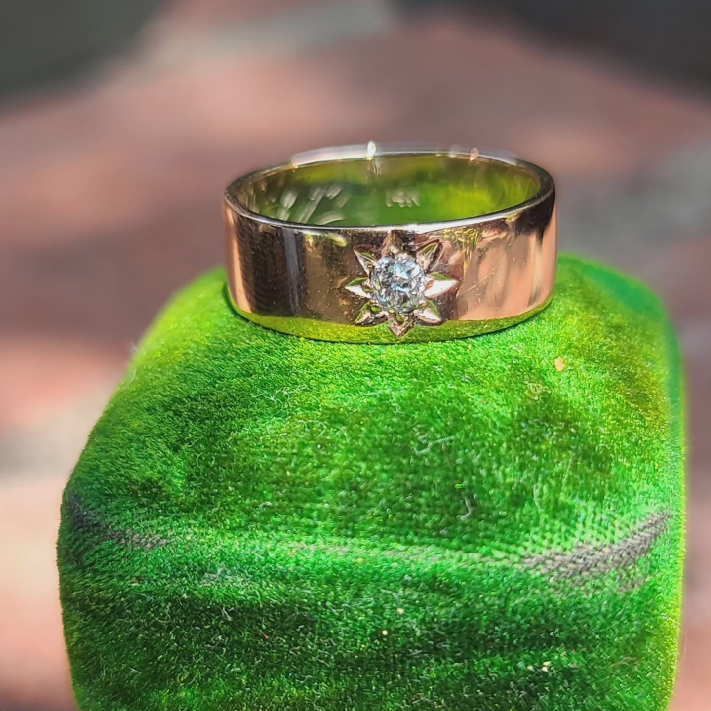 Antique Gold Band Diamond Star Ring, 14K Gold, Size 8