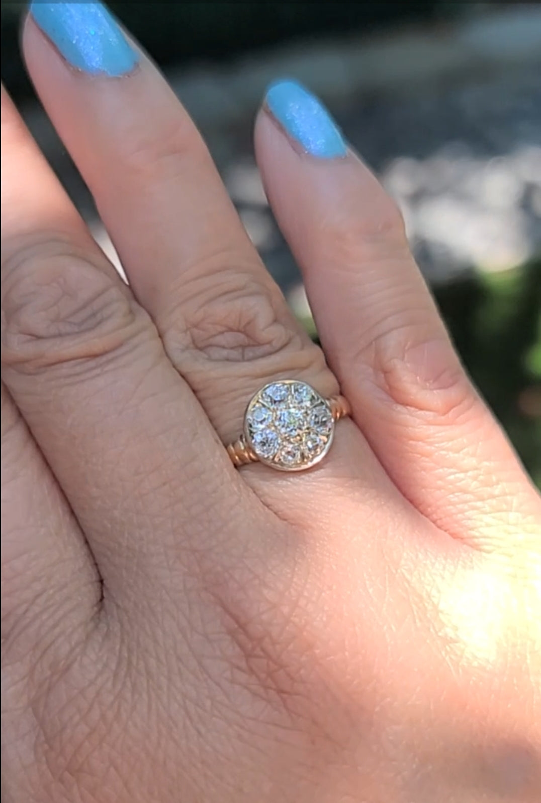 Antique Old Cut Diamond 14K Yellow Gold Ring, size 7