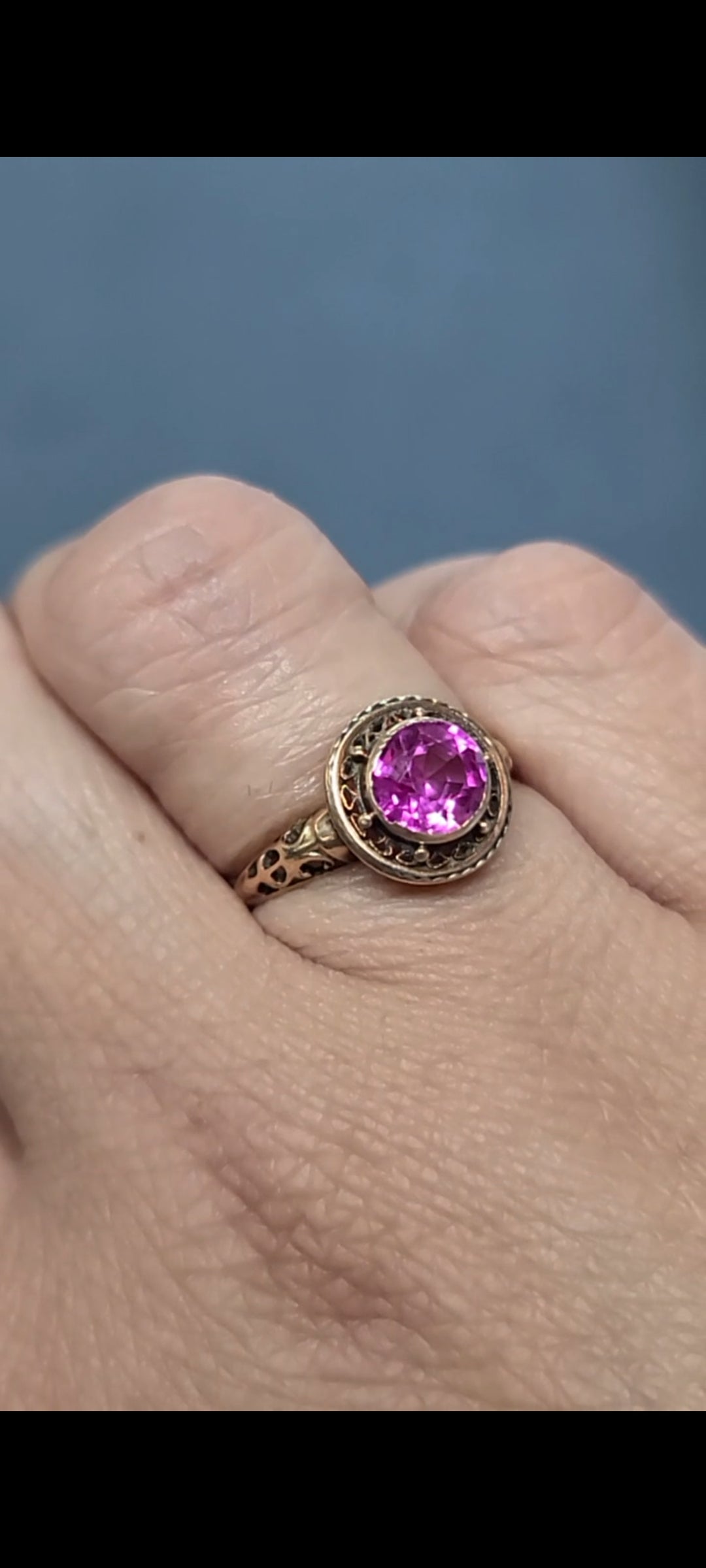 Antique 10K Gold Ring with Pink Stone
