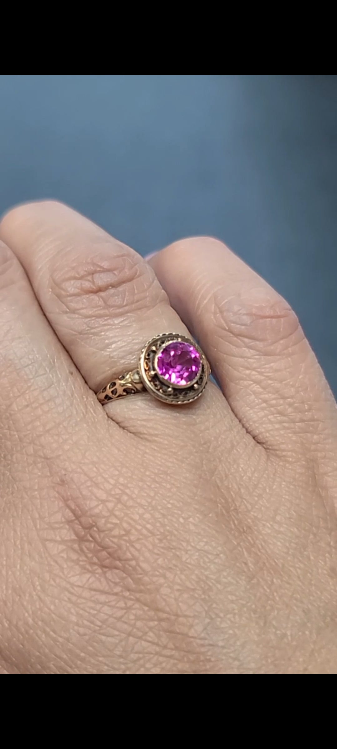 Antique 10K Gold Ring with Pink Stone
