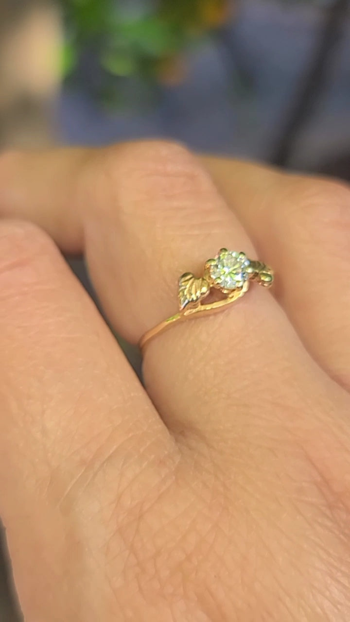 14K Diamond Leaf Ring, size 7.5