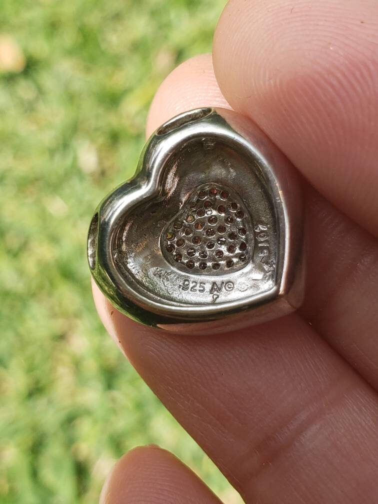 Vintage 14k Gold and Sterling Silver Diamond Heart Pendant