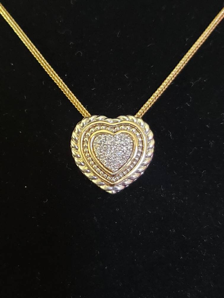 Vintage 14k Gold and Sterling Silver Diamond Heart Pendant