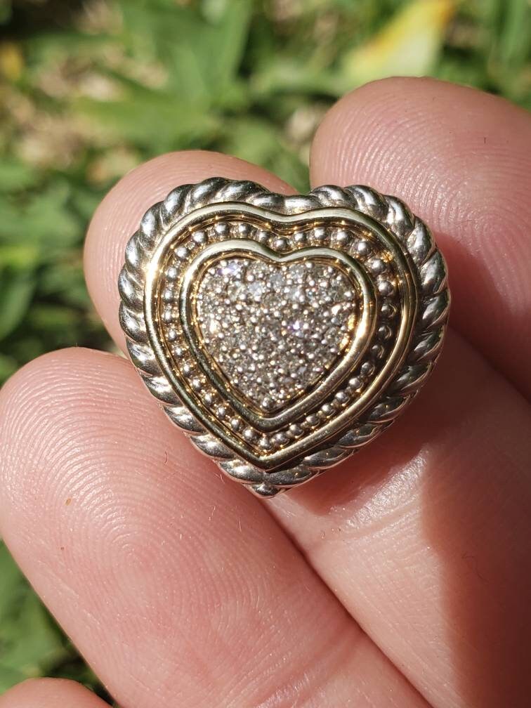 Vintage 14k Gold and Sterling Silver Diamond Heart Pendant