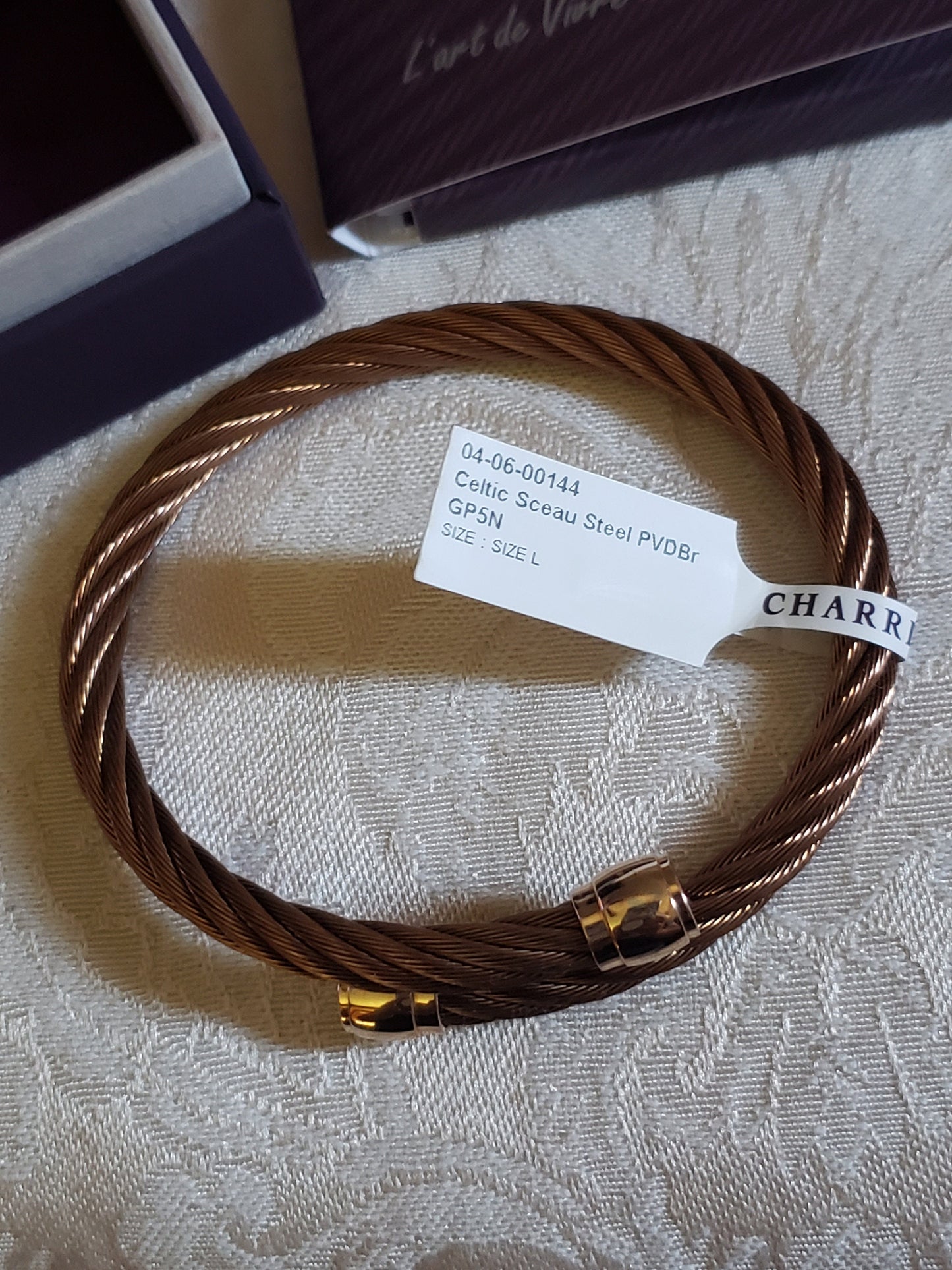 Authentic Charriol Celtic Sceau Steel and Rose Gold Bangle Bracelet