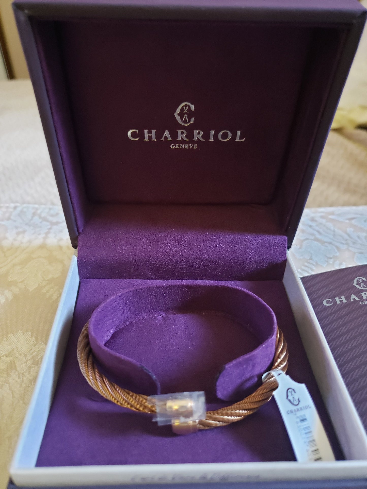 Authentic Charriol Celtic Sceau Steel and Rose Gold Bangle Bracelet