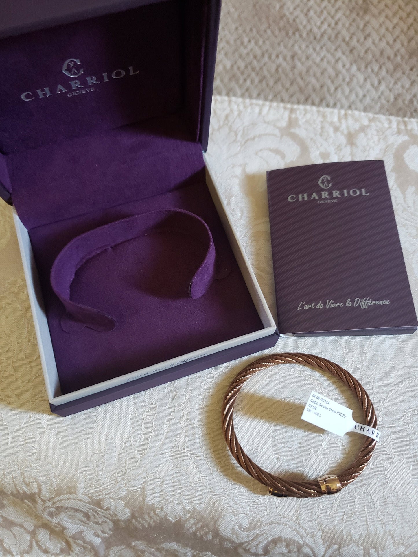 Authentic Charriol Celtic Sceau Steel and Rose Gold Bangle Bracelet