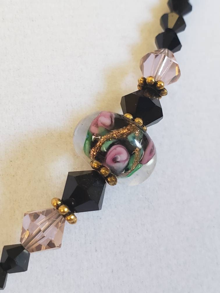 Beautiful Murano Lampwork Glass Beads and Swarovski Crystal Necklace